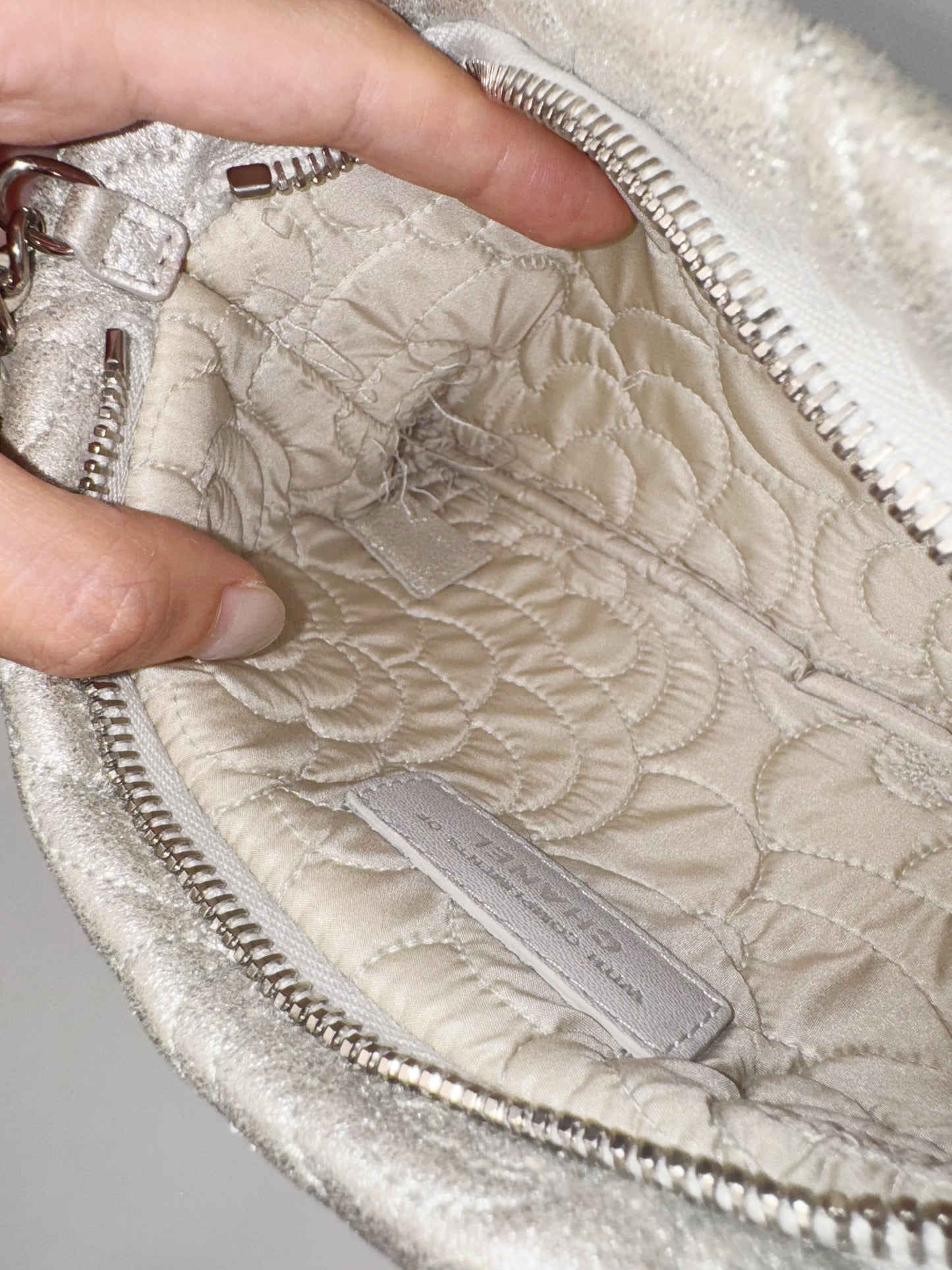 Chanel Silver Camellia Chain Pouch Handbag Shoulder Bag