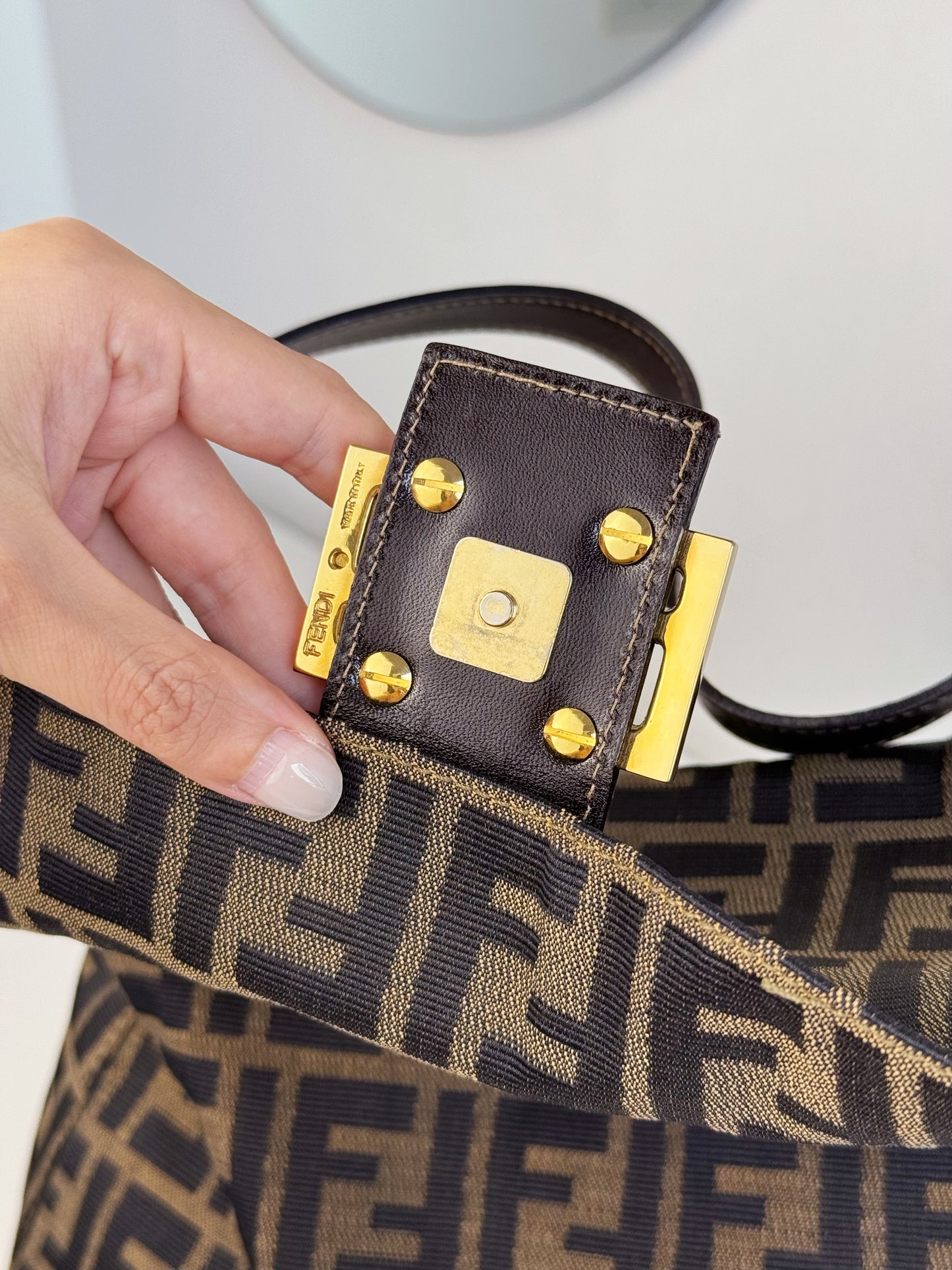 Fendi Vintage Zucca Mamma Gold Baguette Shoulder Bag