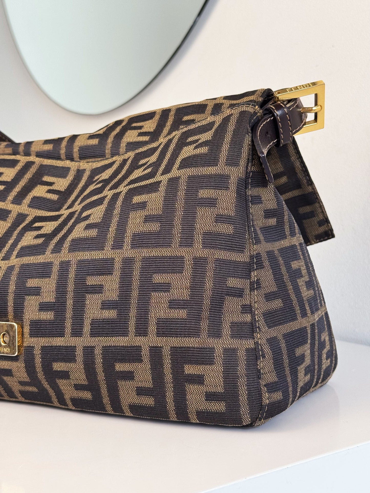 Fendi Vintage Zucca Mamma Gold Baguette Shoulder Bag