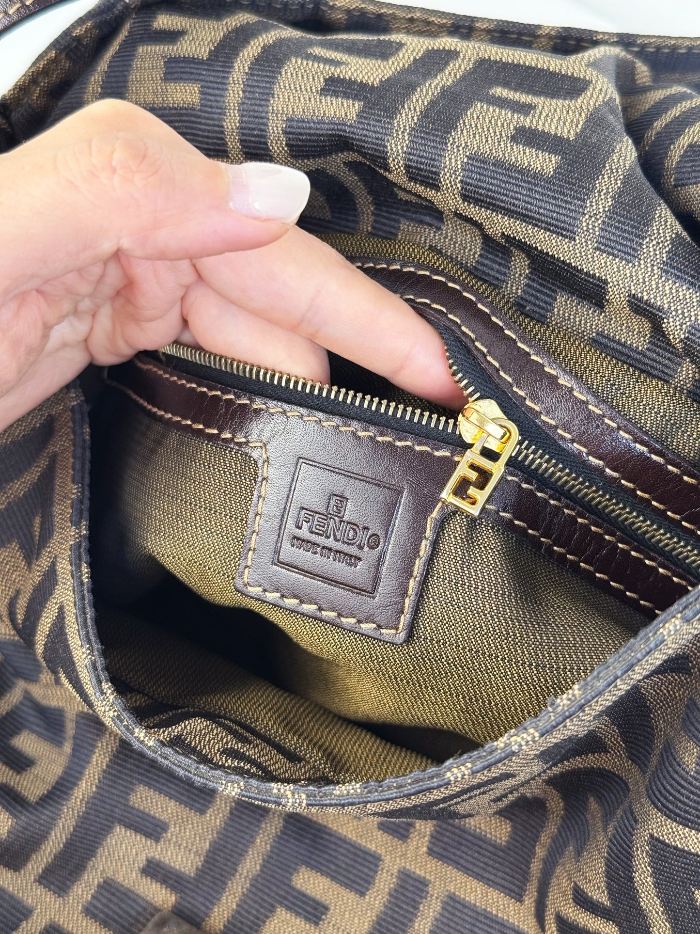 Fendi Vintage Zucca Mamma Gold Baguette Shoulder Bag