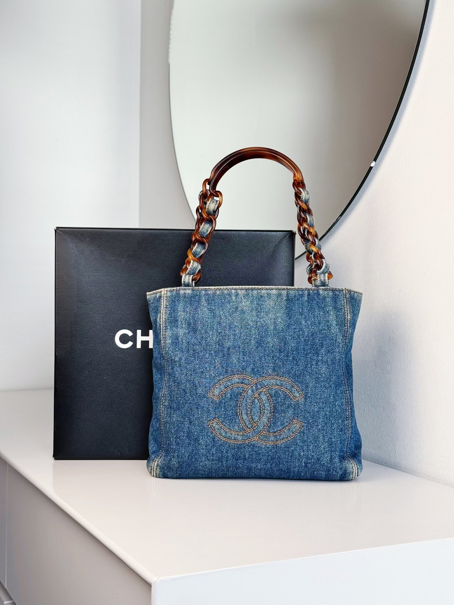 Chanel Vintage Denim Coco Mark Shoulder Tote Bag