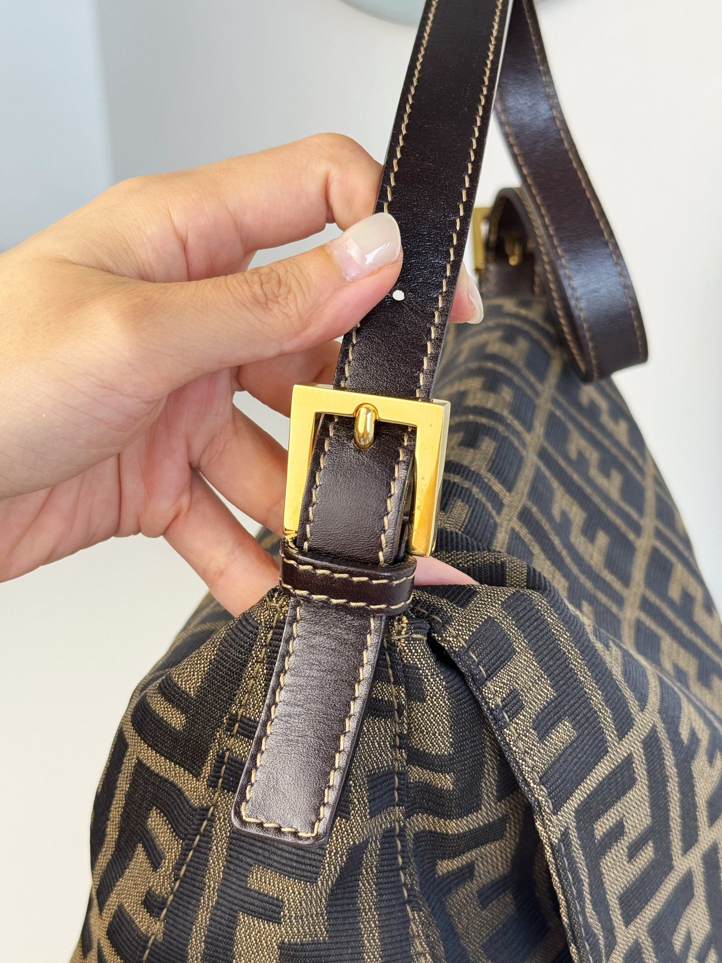 Fendi Vintage Zucca Mamma Gold Baguette Shoulder Bag