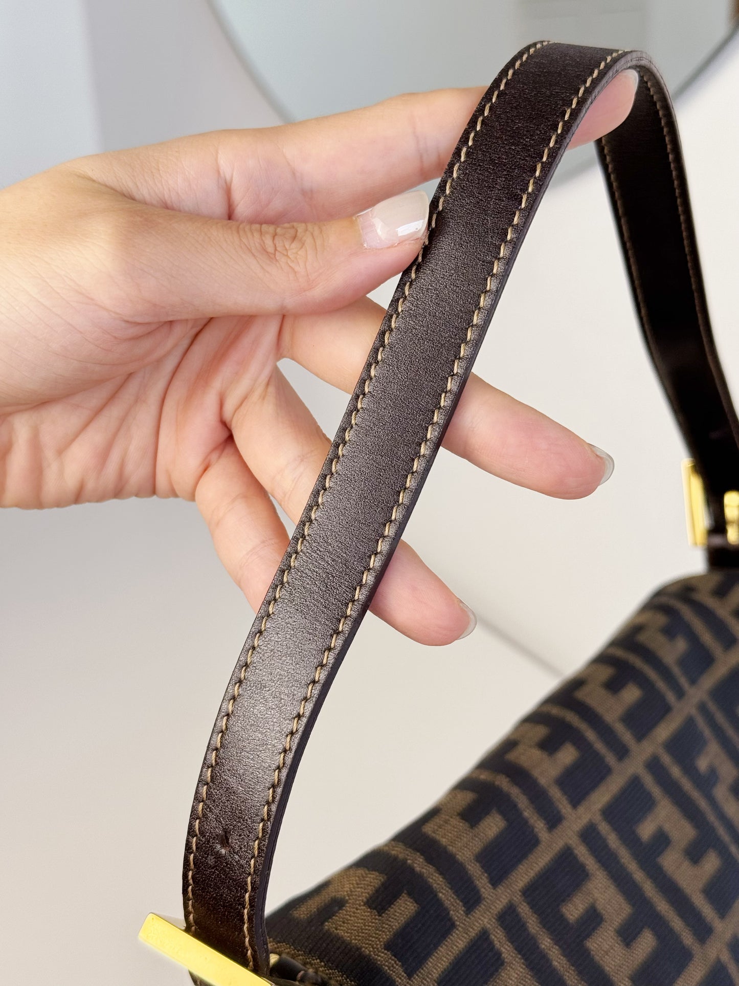 Fendi Vintage Zucca Mamma Gold Baguette Shoulder Bag