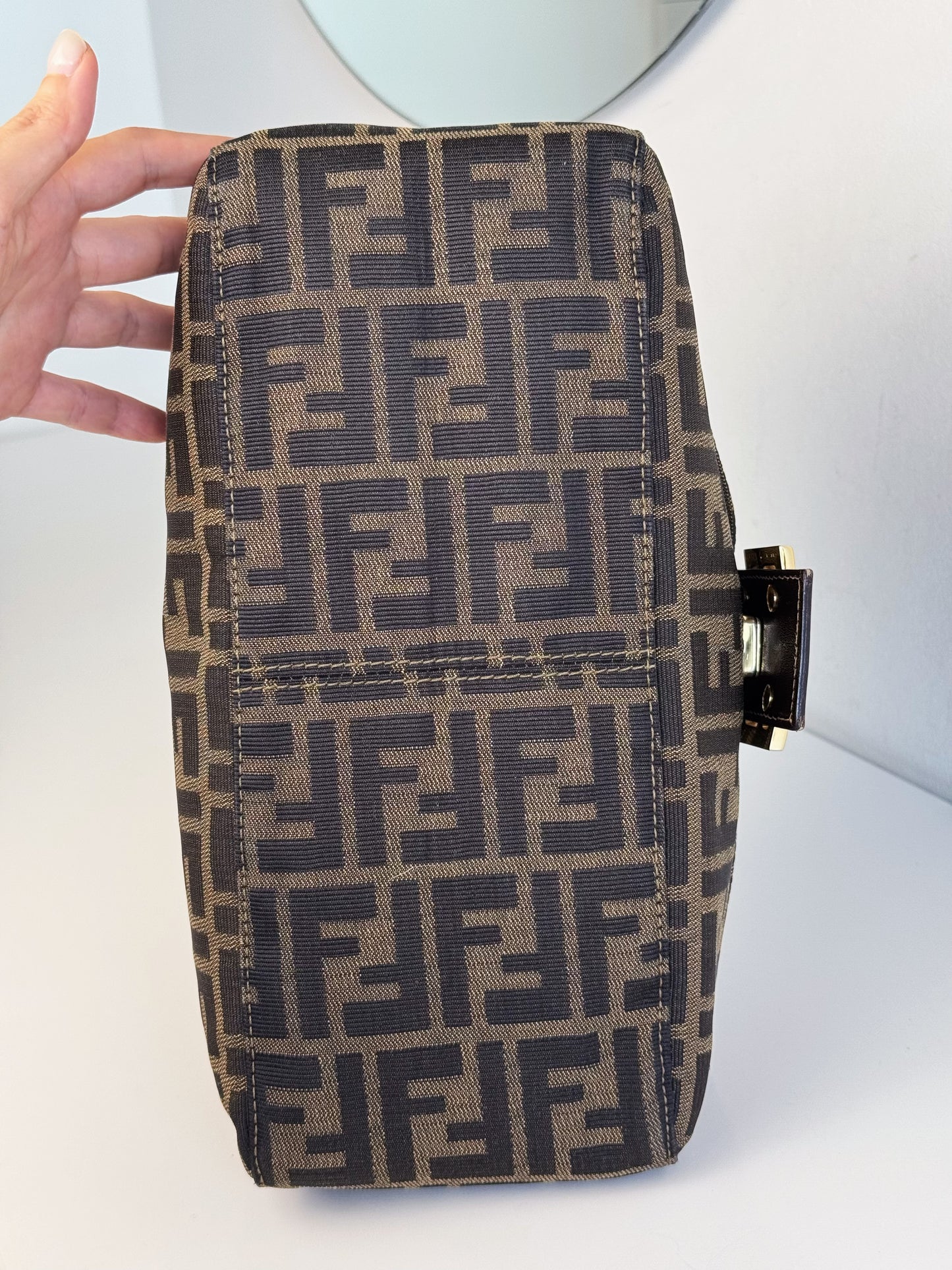 Fendi Vintage Zucca Mamma Gold Baguette Shoulder Bag