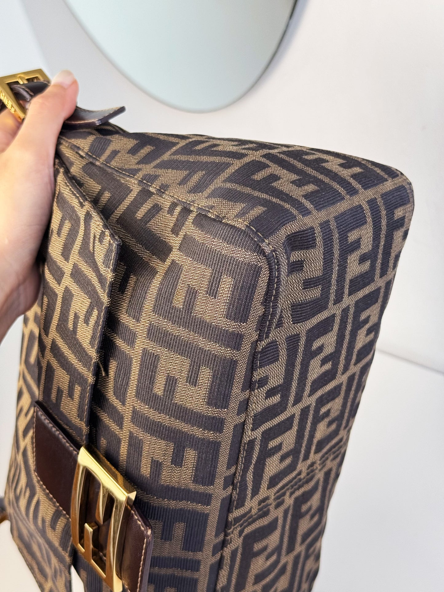 Fendi Vintage Zucca Mamma Gold Baguette Shoulder Bag