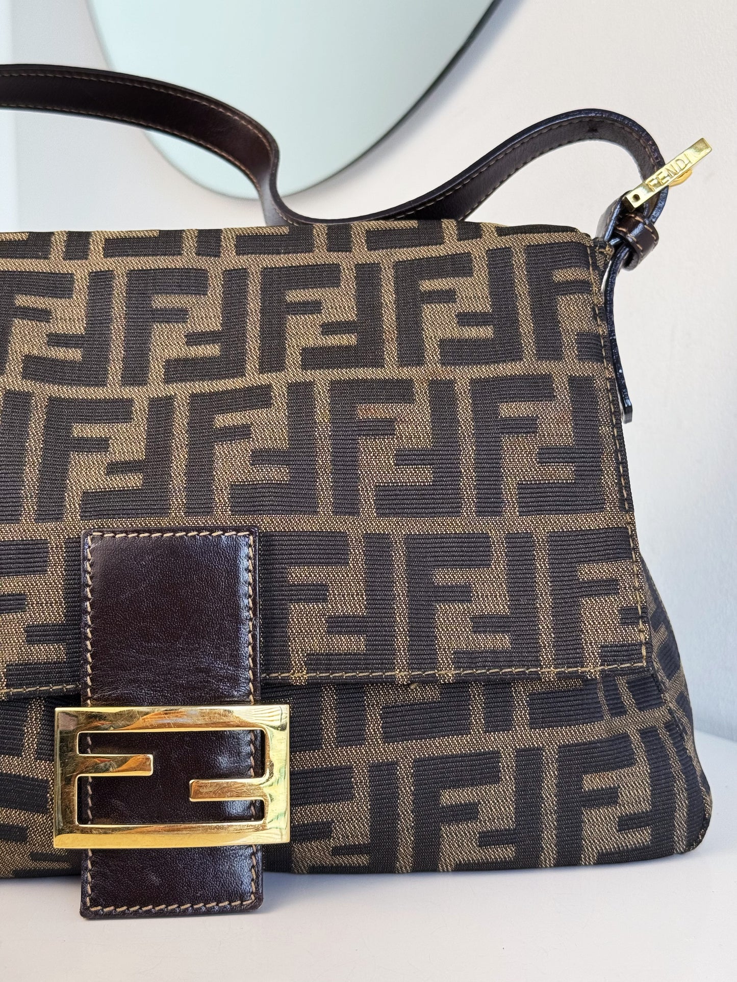 Fendi Vintage Zucca Mamma Gold Baguette Shoulder Bag