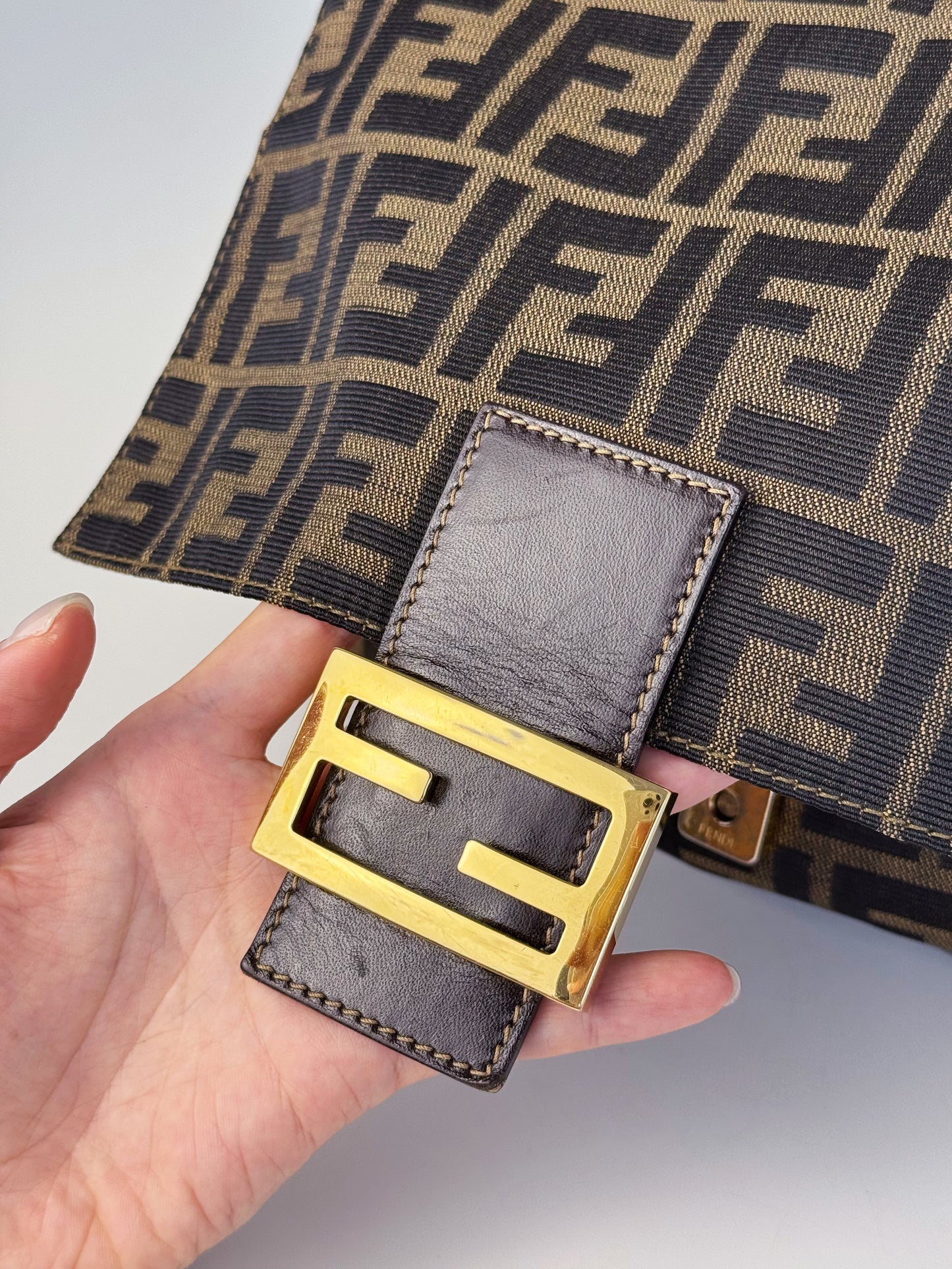 Fendi Vintage Zucca Mamma Gold Baguette Shoulder Bag