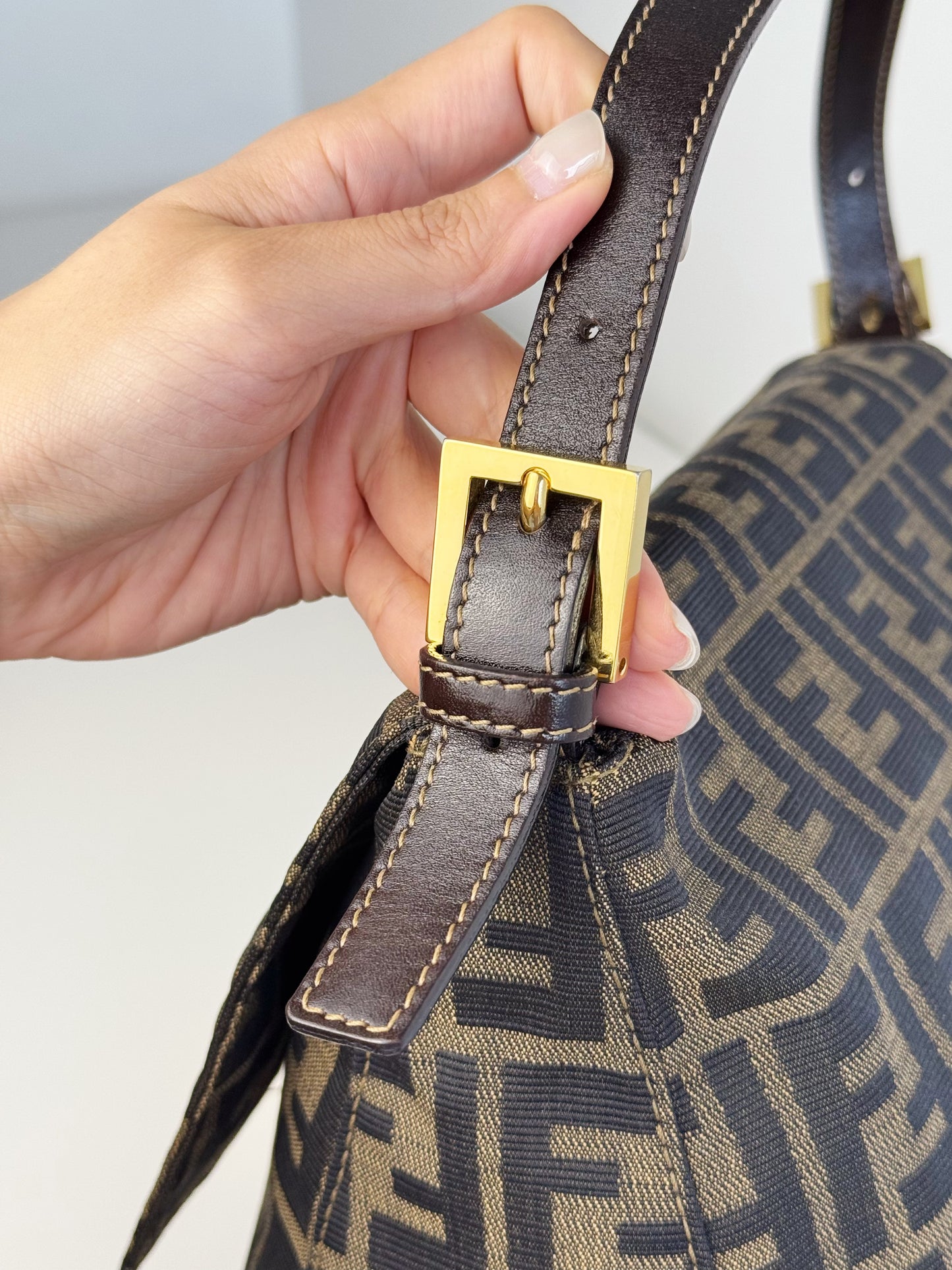 Fendi Vintage Zucca Mamma Gold Baguette Shoulder Bag