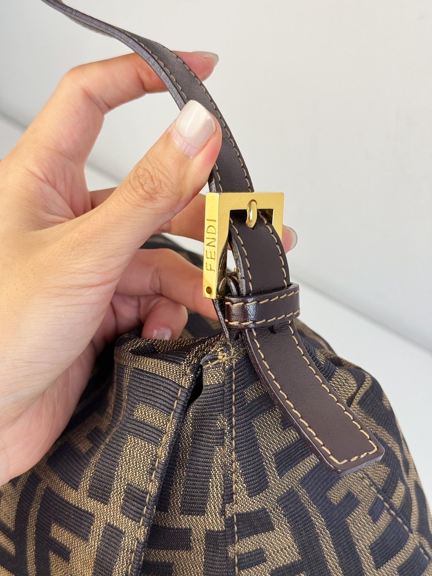 Fendi Vintage Zucca Mamma Gold Baguette Shoulder Bag
