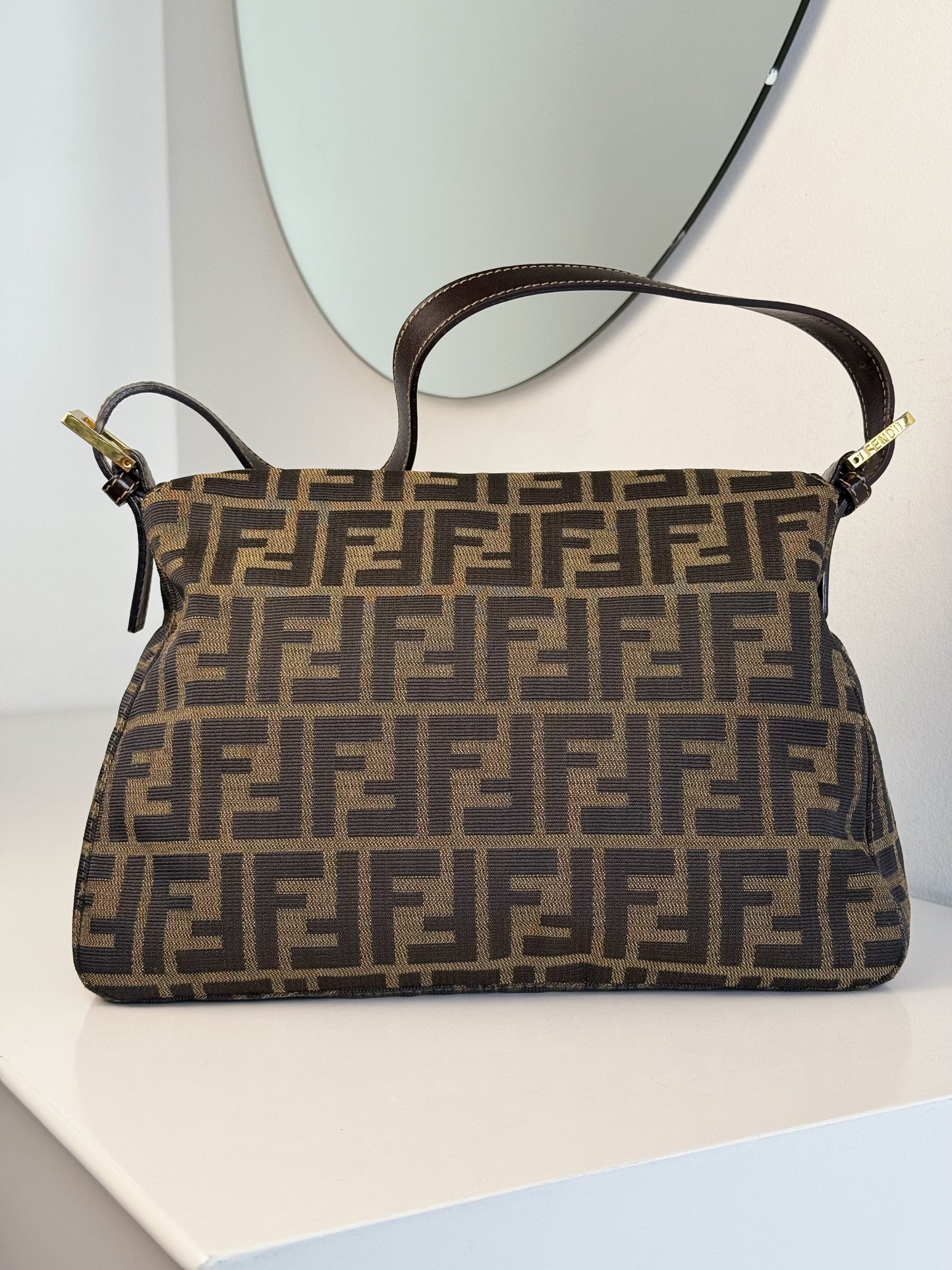 Fendi Vintage Zucca Mamma Gold Baguette Shoulder Bag