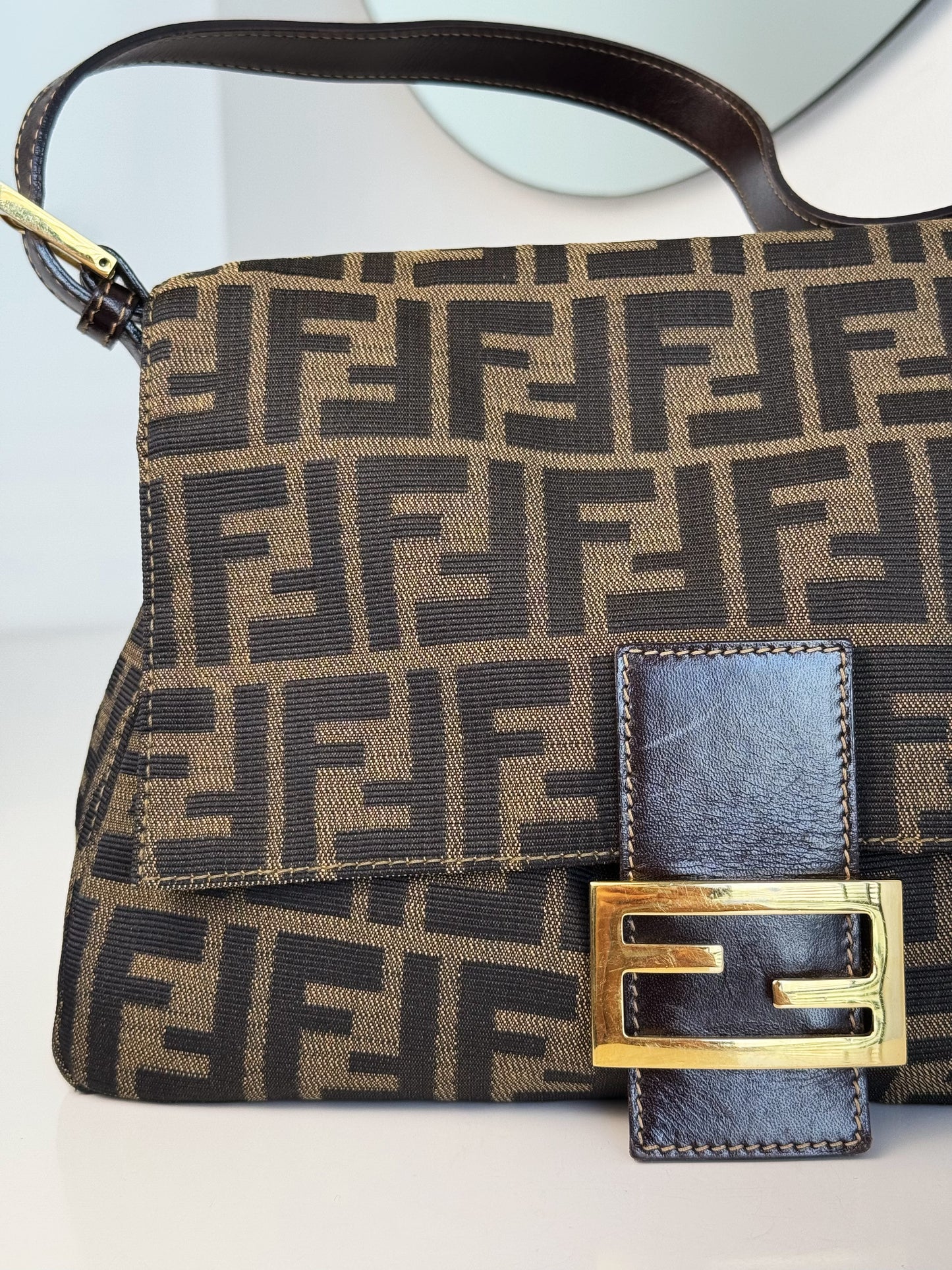 Fendi Vintage Zucca Mamma Gold Baguette Shoulder Bag