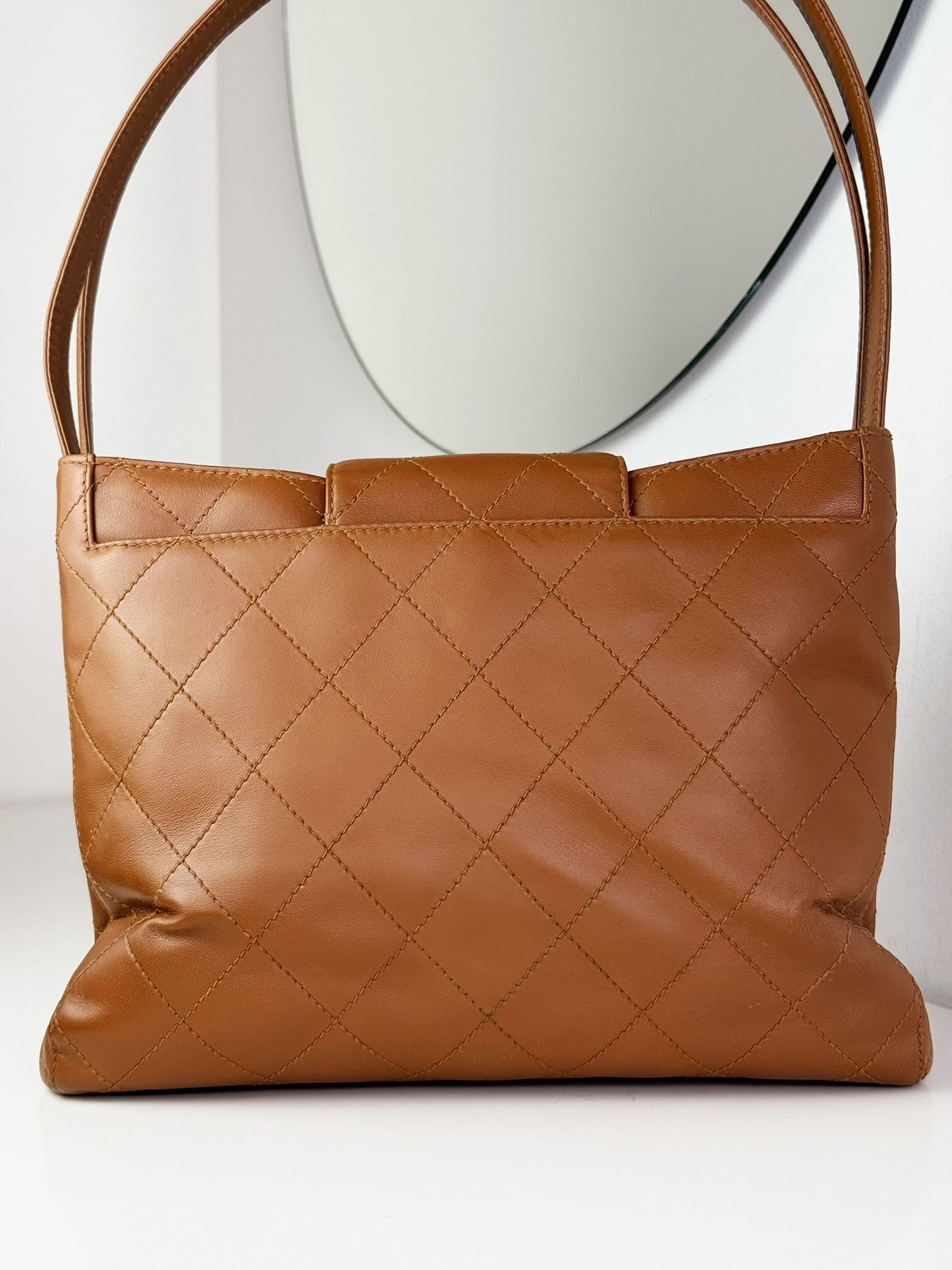 Chanel Vintage Matlasse Turnlock Cocomark Leather Tote Shoulder Bag