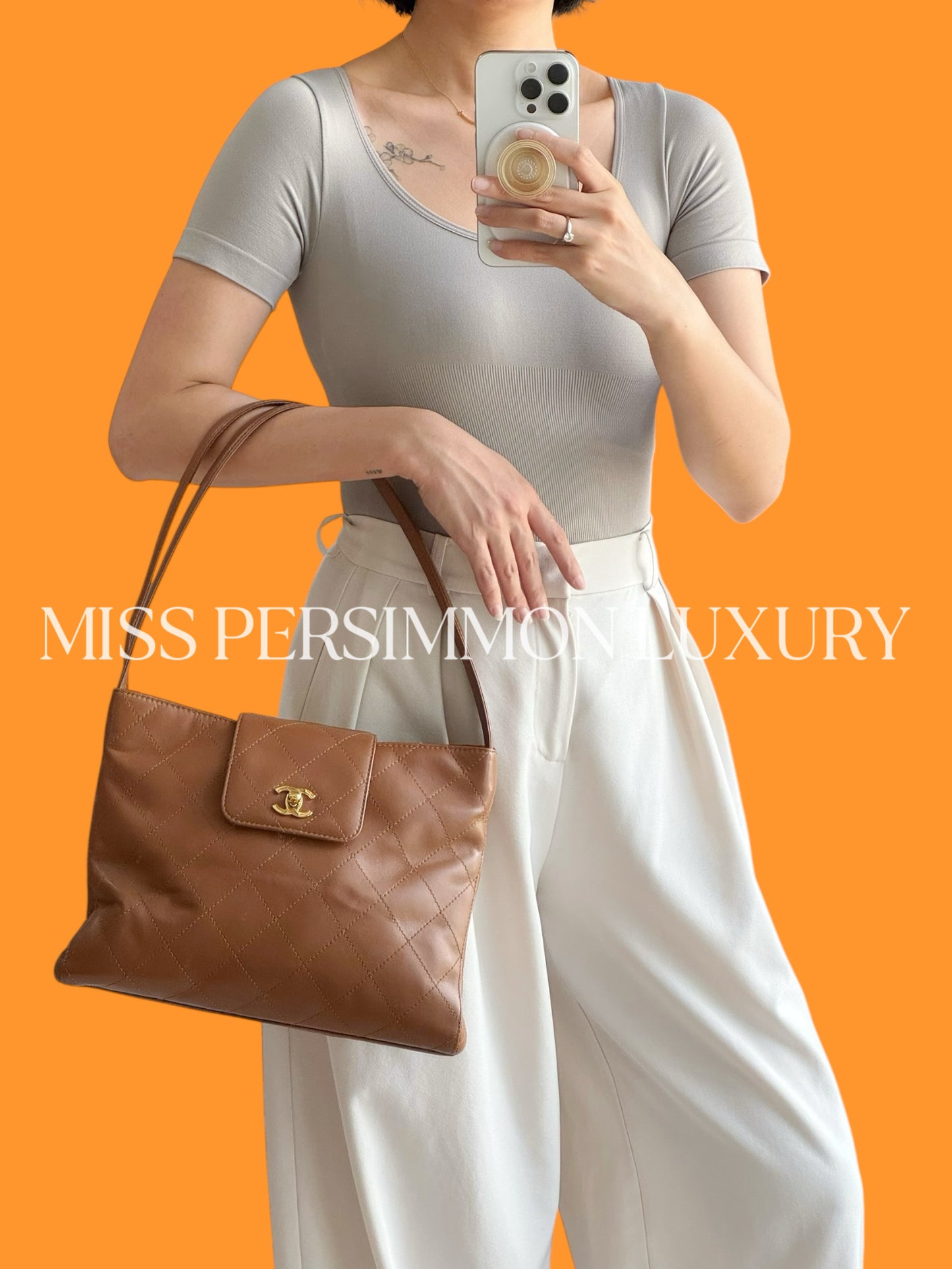 Chanel Vintage Matlasse Turnlock Cocomark Leather Tote Shoulder Bag
