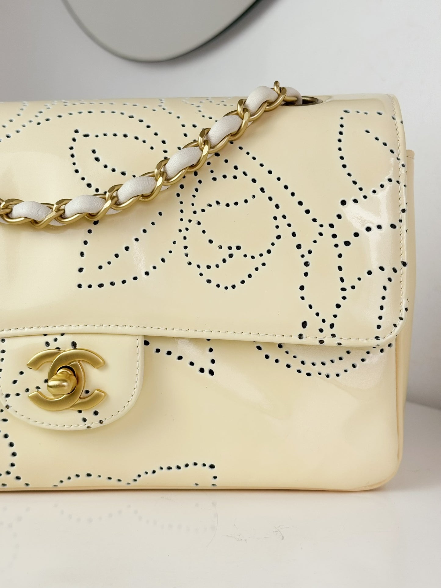 Chanel Vintage Perforated Camellia Classic Flap Shoulder Crossbody Bag