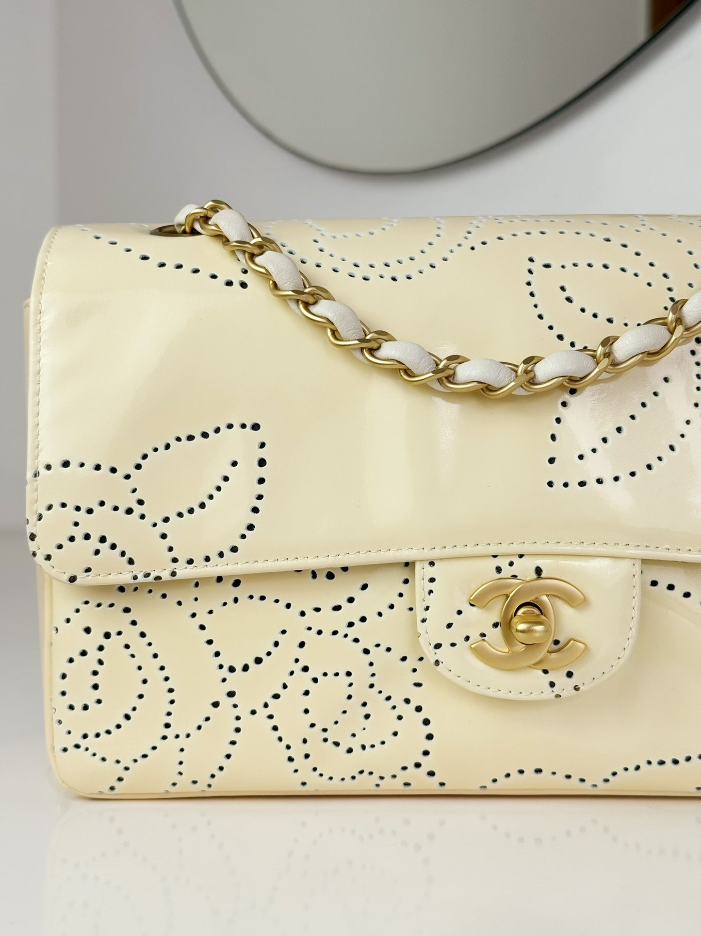 Chanel Vintage Perforated Camellia Classic Flap Shoulder Crossbody Bag