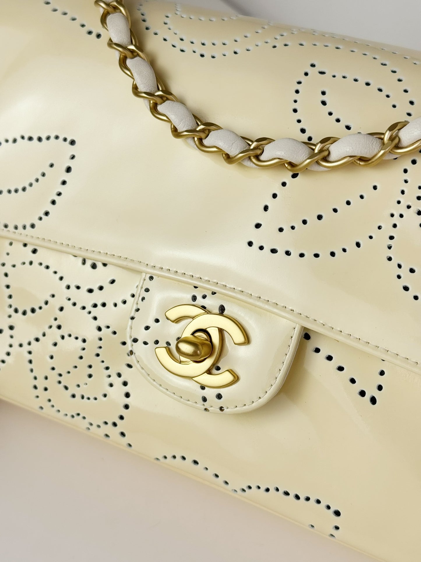 Chanel Vintage Perforated Camellia Classic Flap Shoulder Crossbody Bag