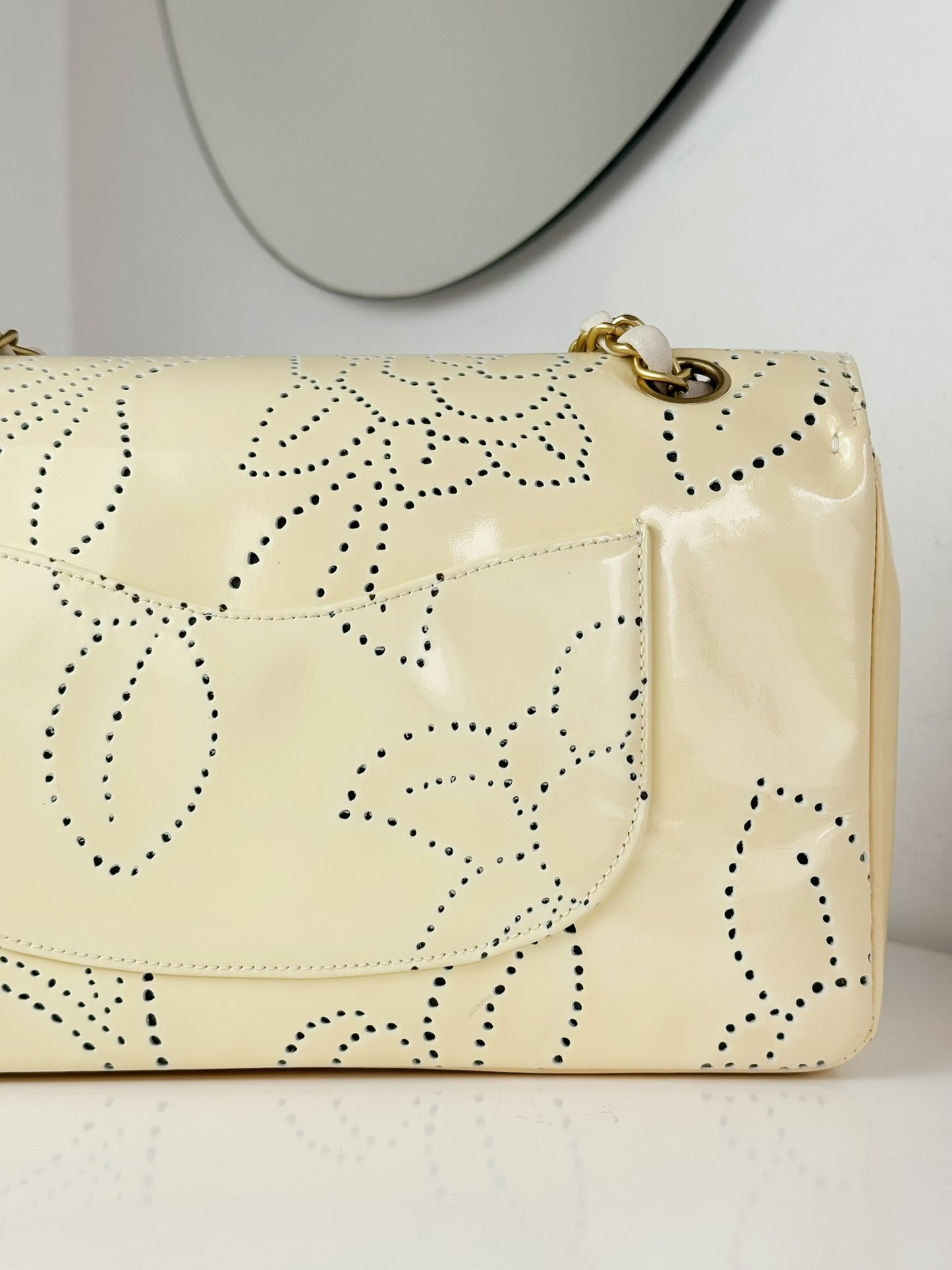 Chanel Vintage Perforated Camellia Classic Flap Shoulder Crossbody Bag