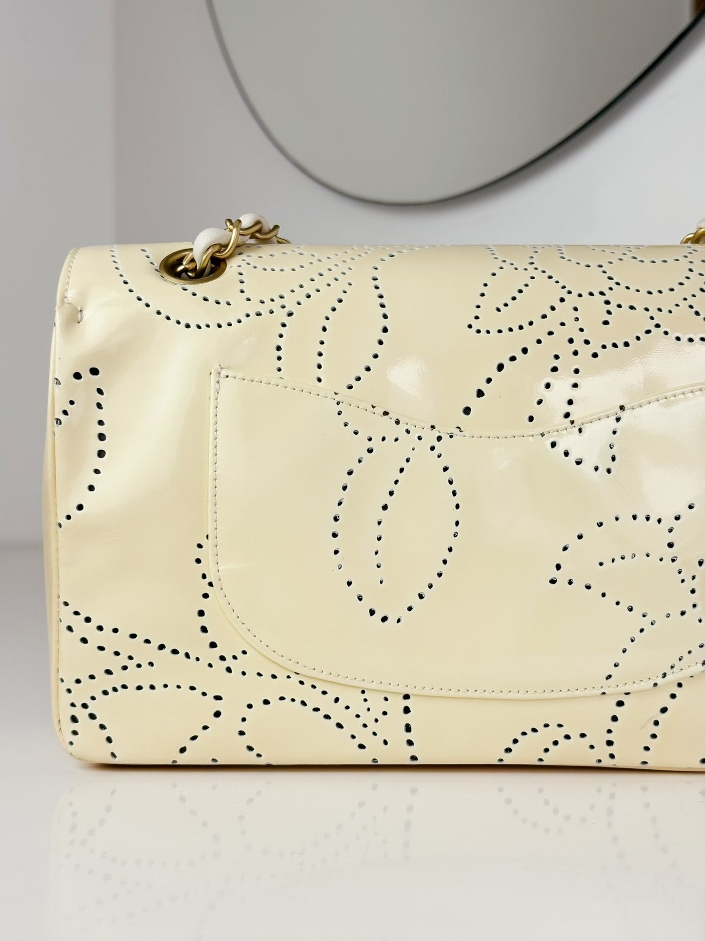 Chanel Vintage Perforated Camellia Classic Flap Shoulder Crossbody Bag