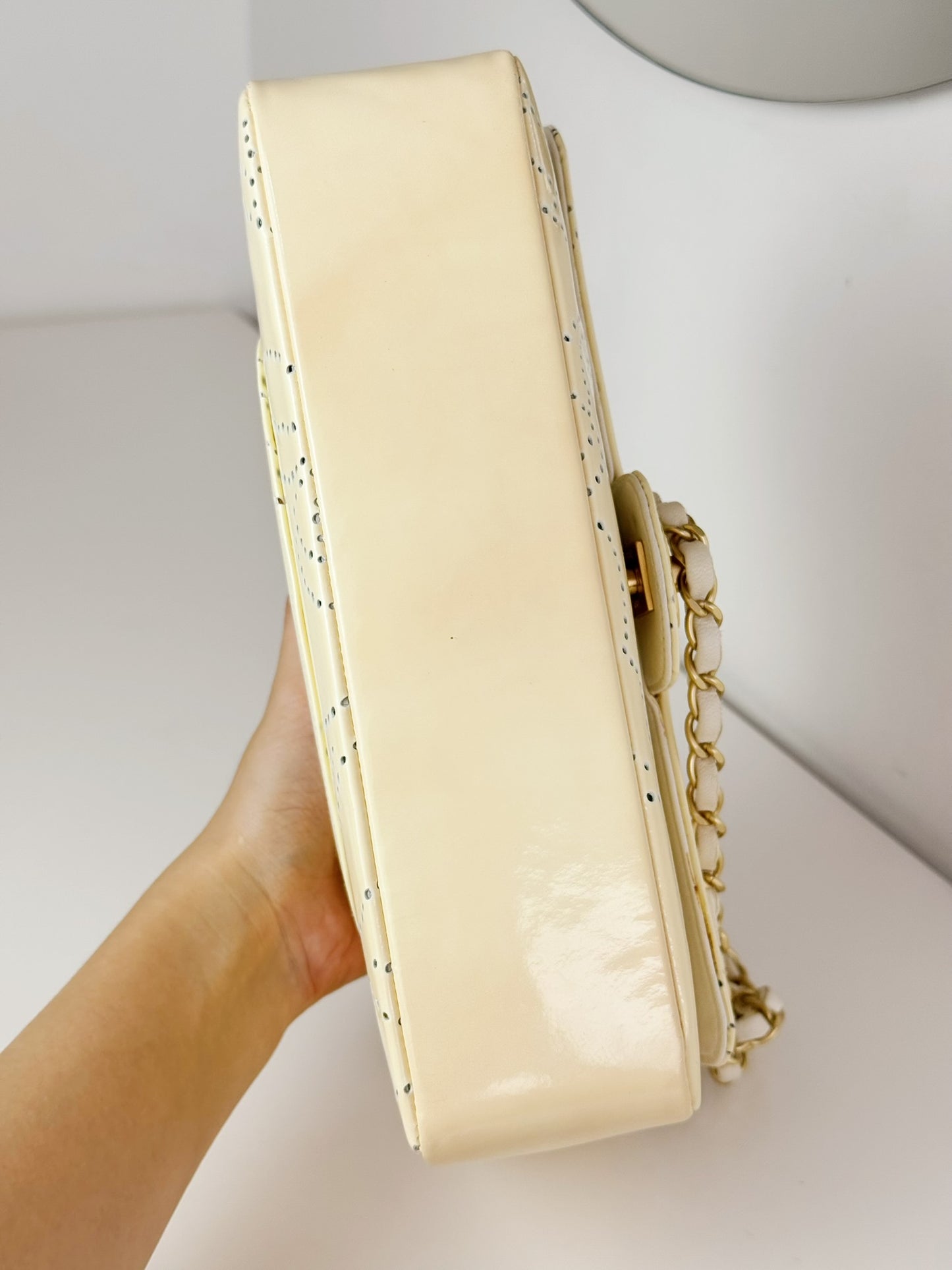 Chanel Vintage Perforated Camellia Classic Flap Shoulder Crossbody Bag
