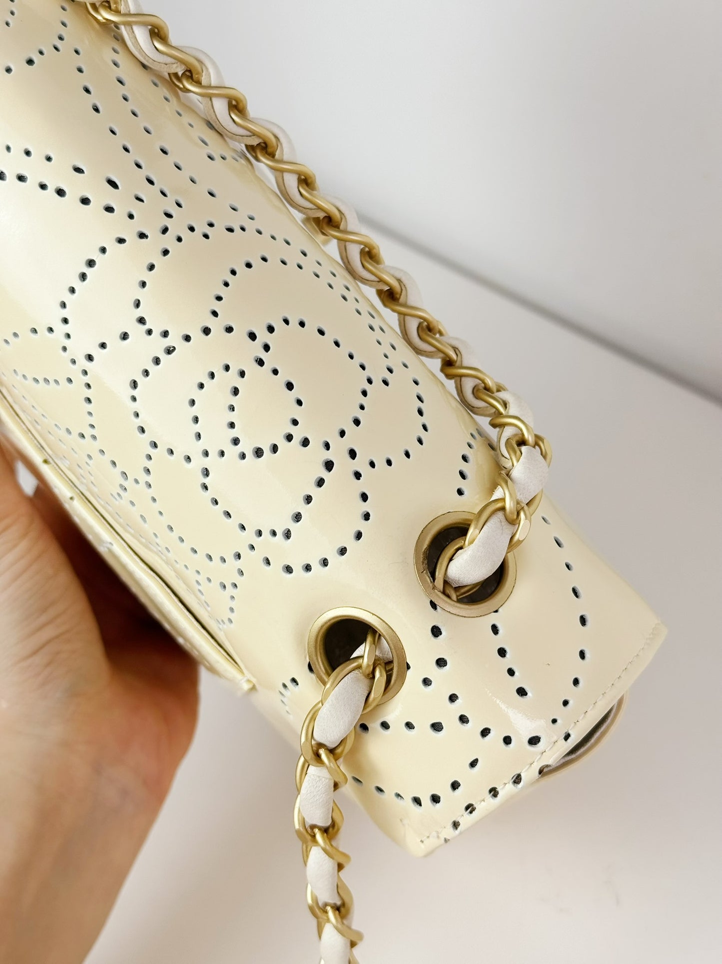 Chanel Vintage Perforated Camellia Classic Flap Shoulder Crossbody Bag
