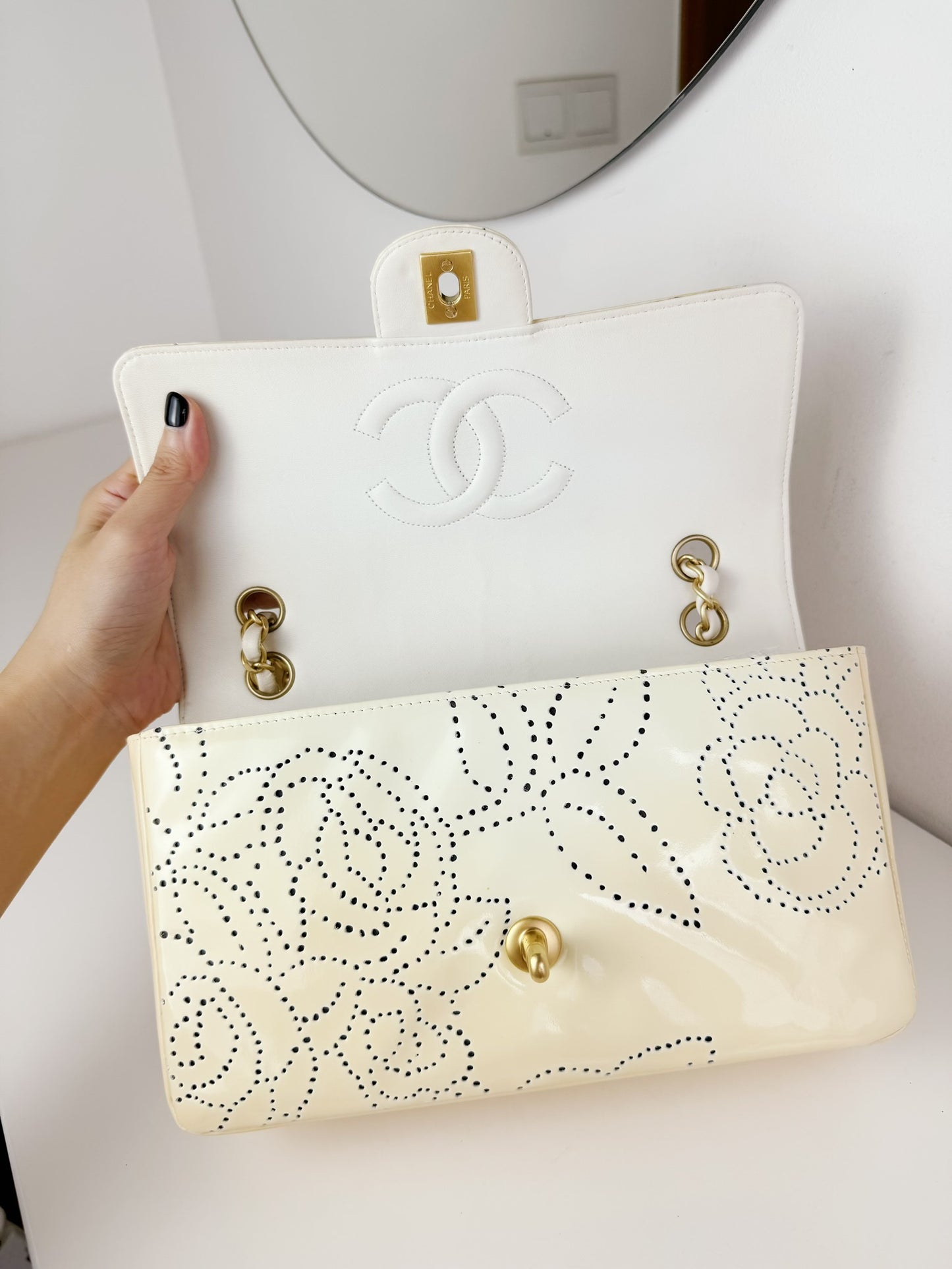 Chanel Vintage Perforated Camellia Classic Flap Shoulder Crossbody Bag