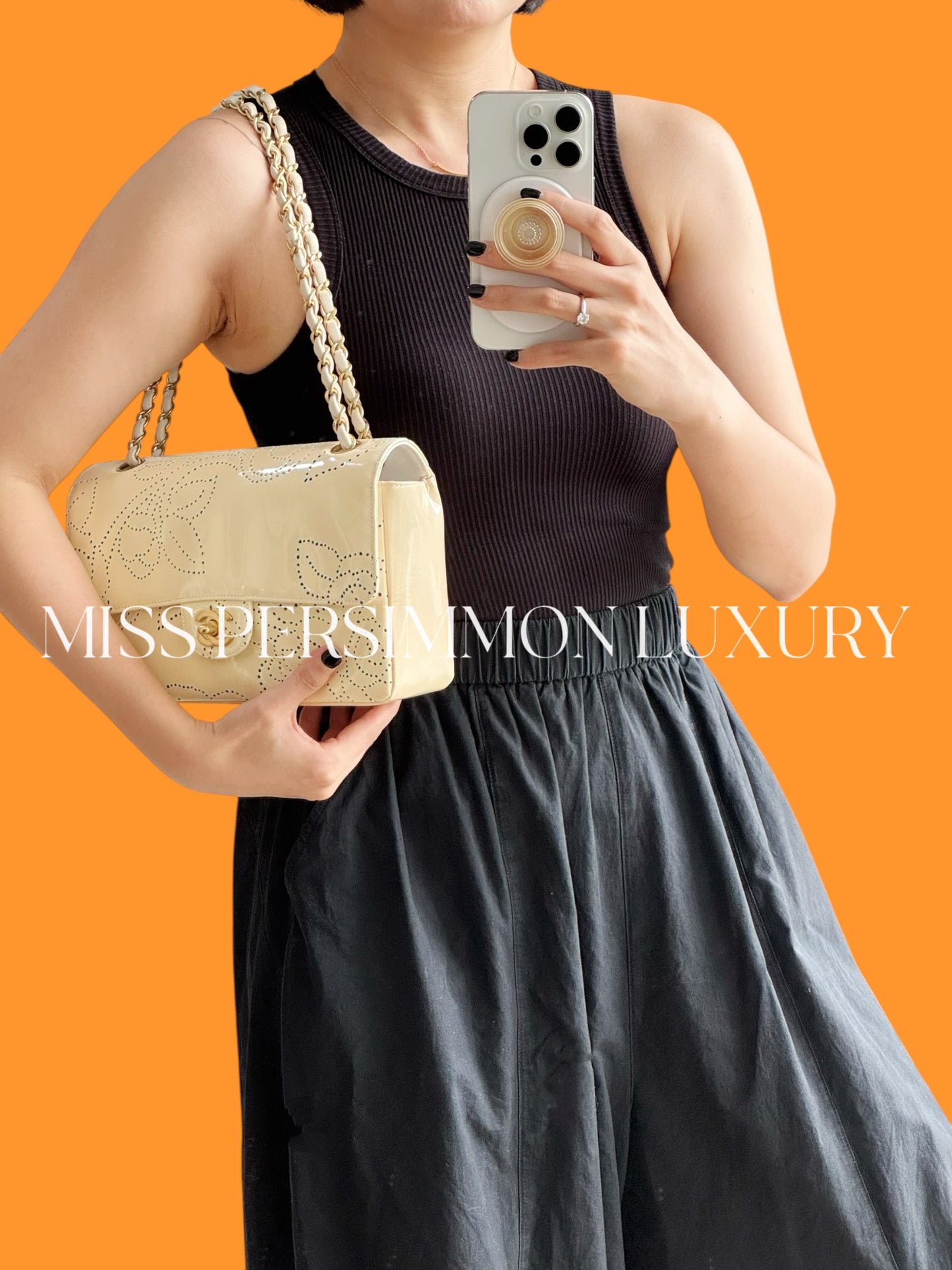 Chanel Vintage Perforated Camellia Classic Flap Shoulder Crossbody Bag