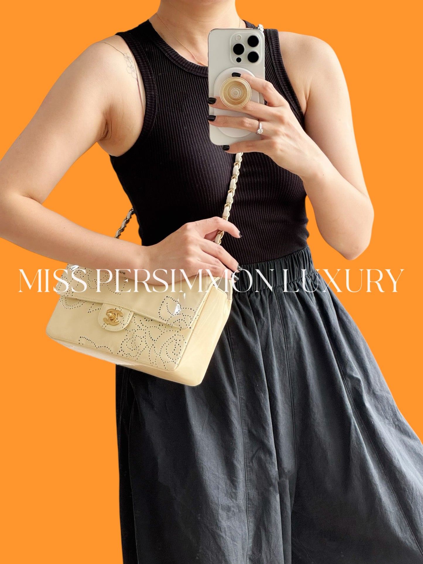Chanel Vintage Perforated Camellia Classic Flap Shoulder Crossbody Bag