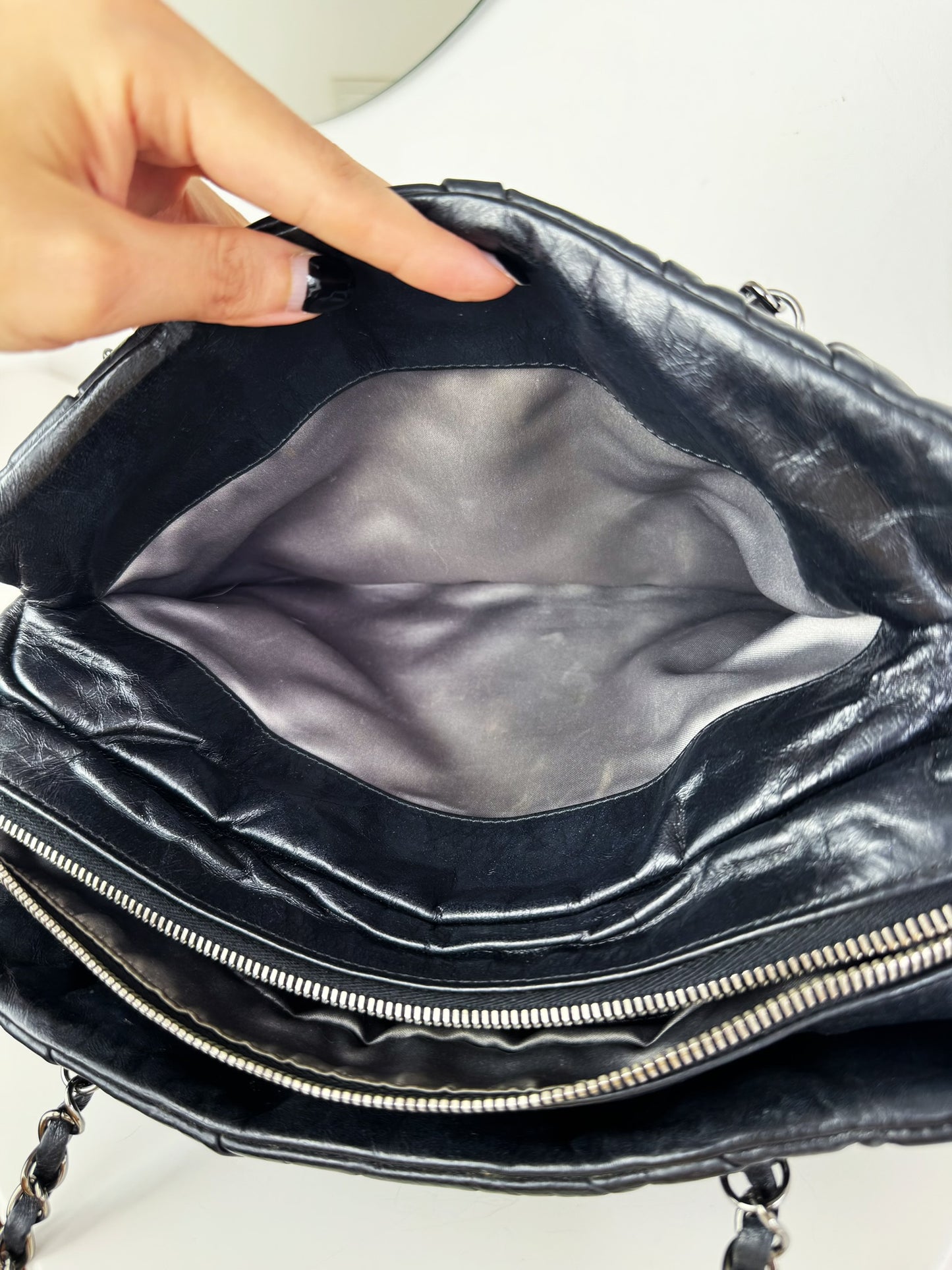 Chanel Vintage Black Twisted Coco Mark Bowling Glazed Calfskin Shoulder Bag