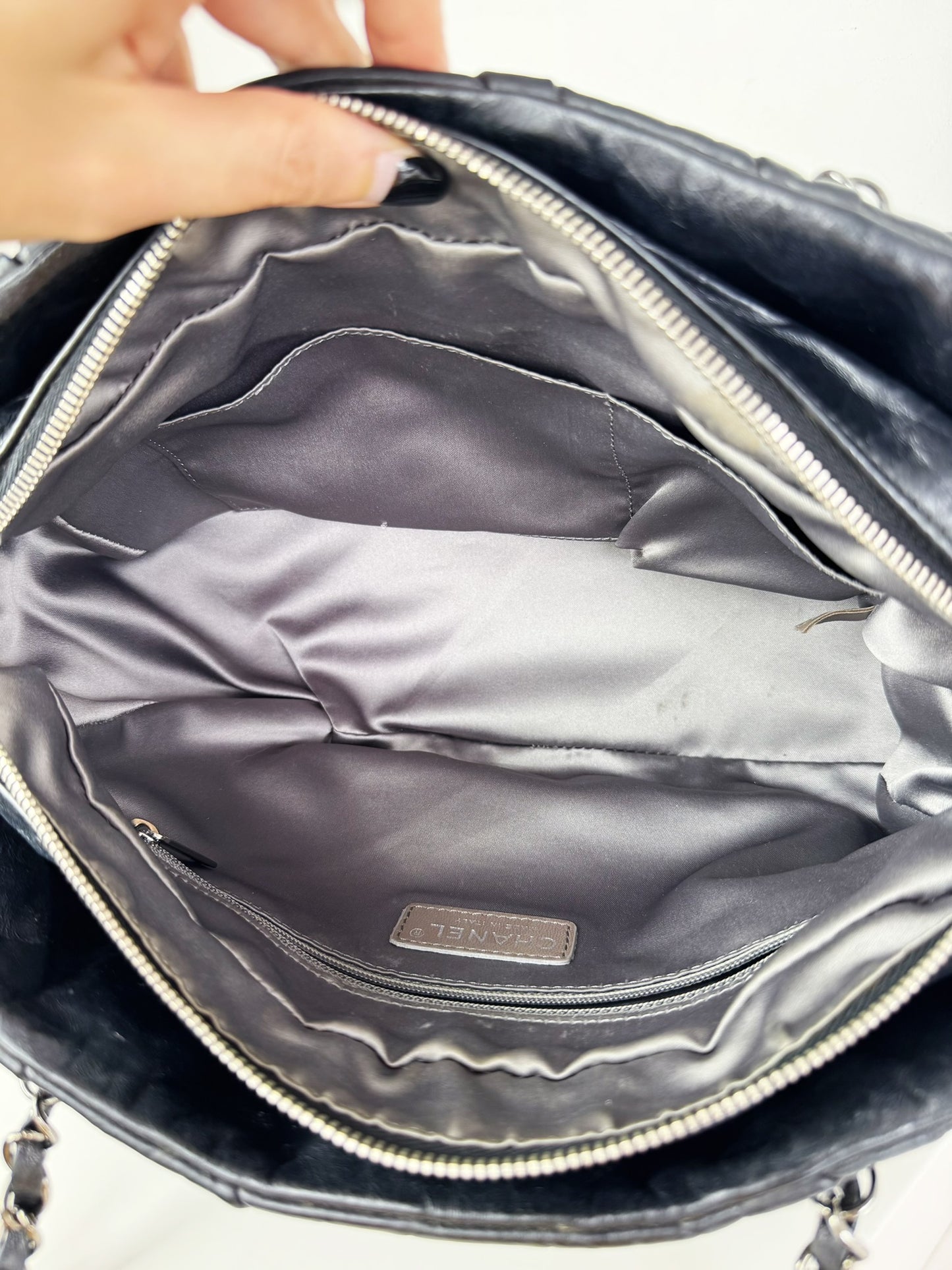 Chanel Vintage Black Twisted Coco Mark Bowling Glazed Calfskin Shoulder Bag