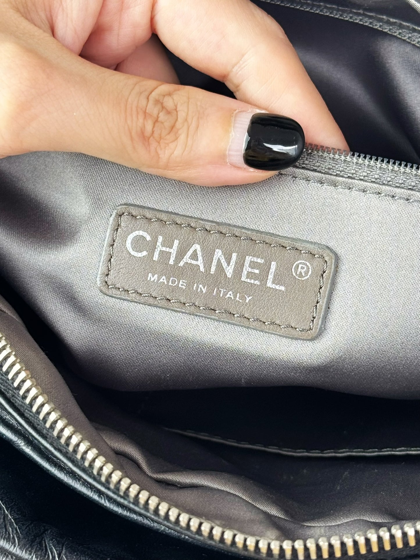 Chanel Vintage Black Twisted Coco Mark Bowling Glazed Calfskin Shoulder Bag