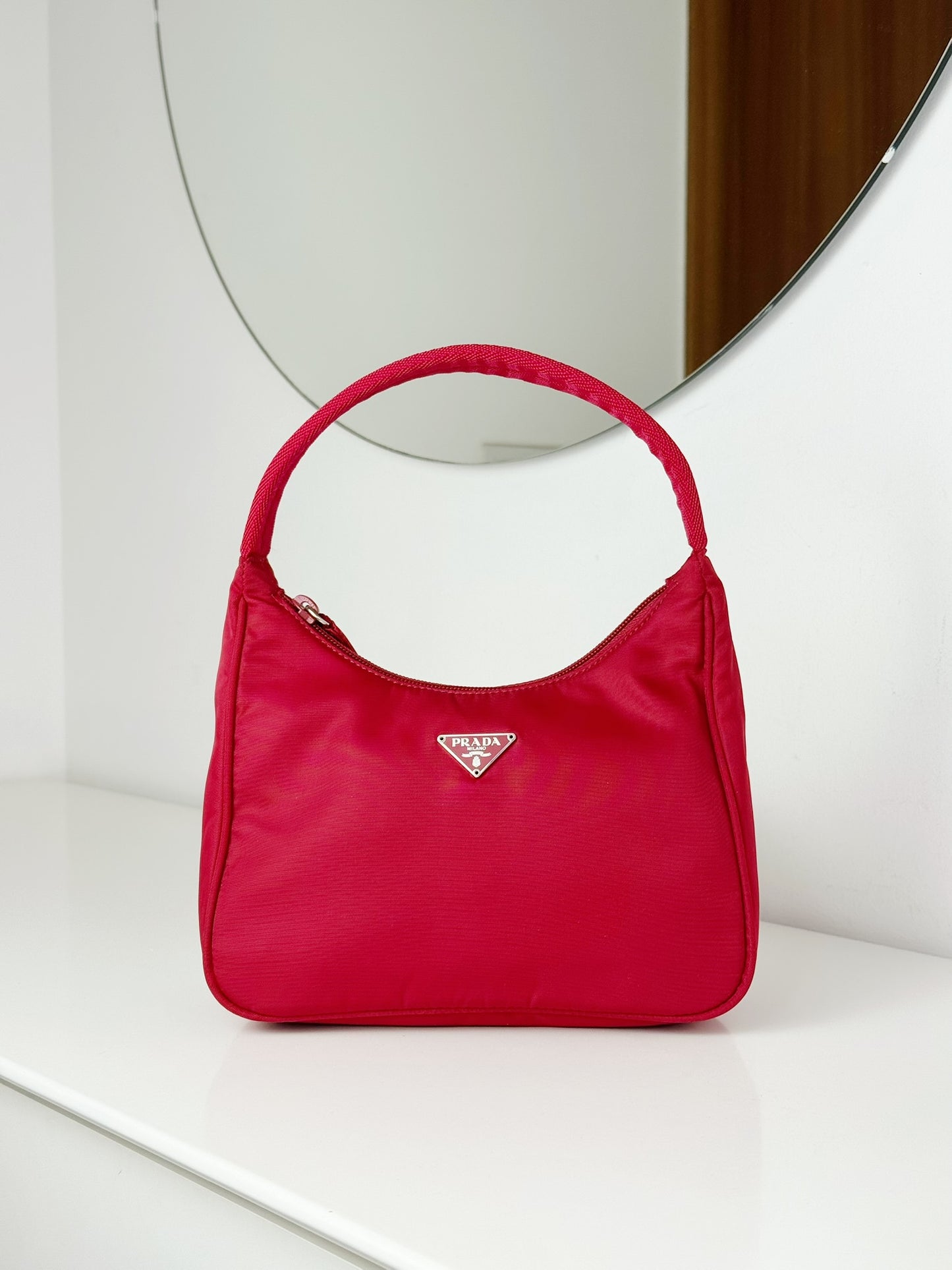 Prada Vintage Nylon Hobo Red Shoulder Bag