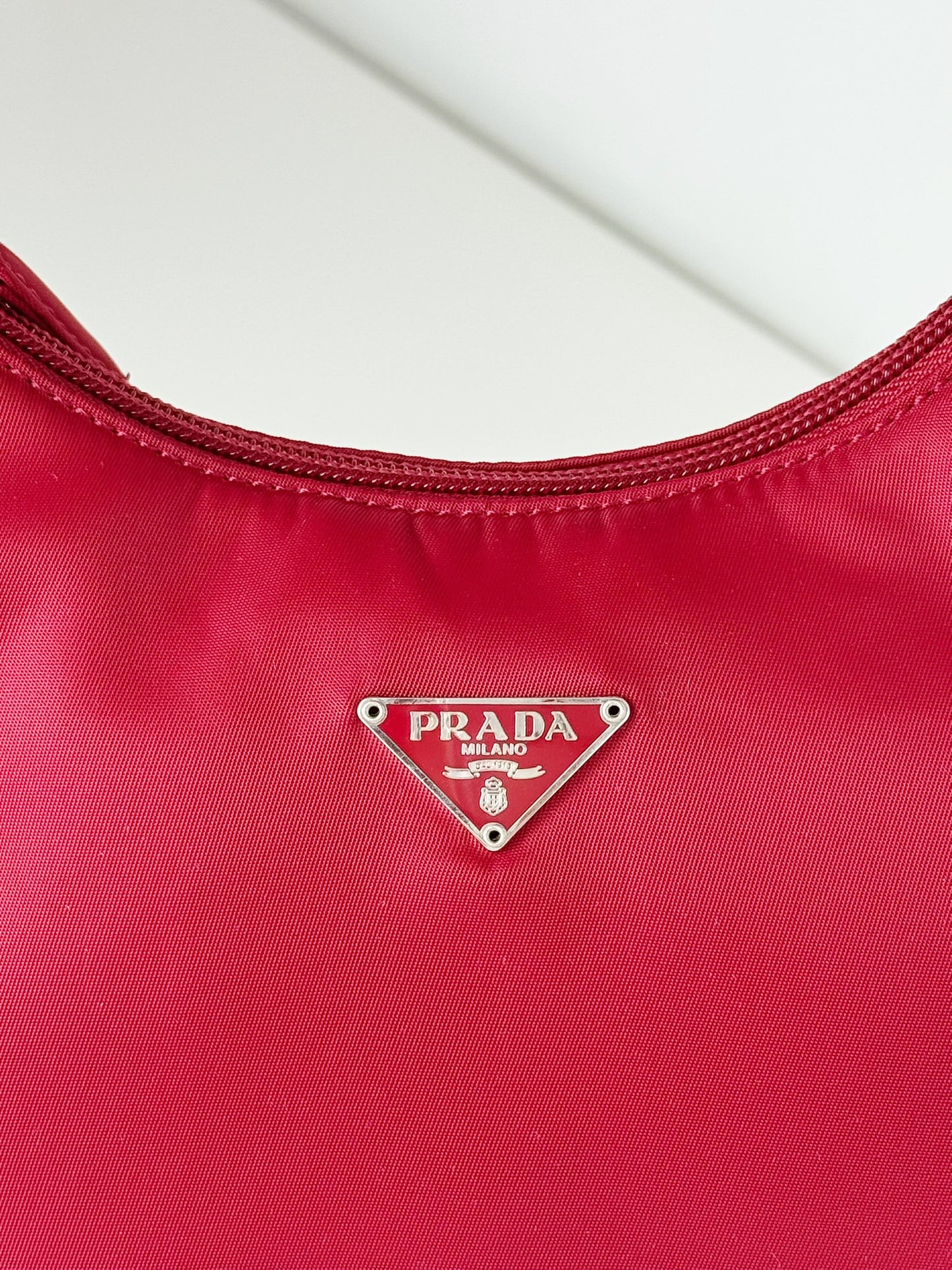 Prada Vintage Nylon Hobo Red Shoulder Bag