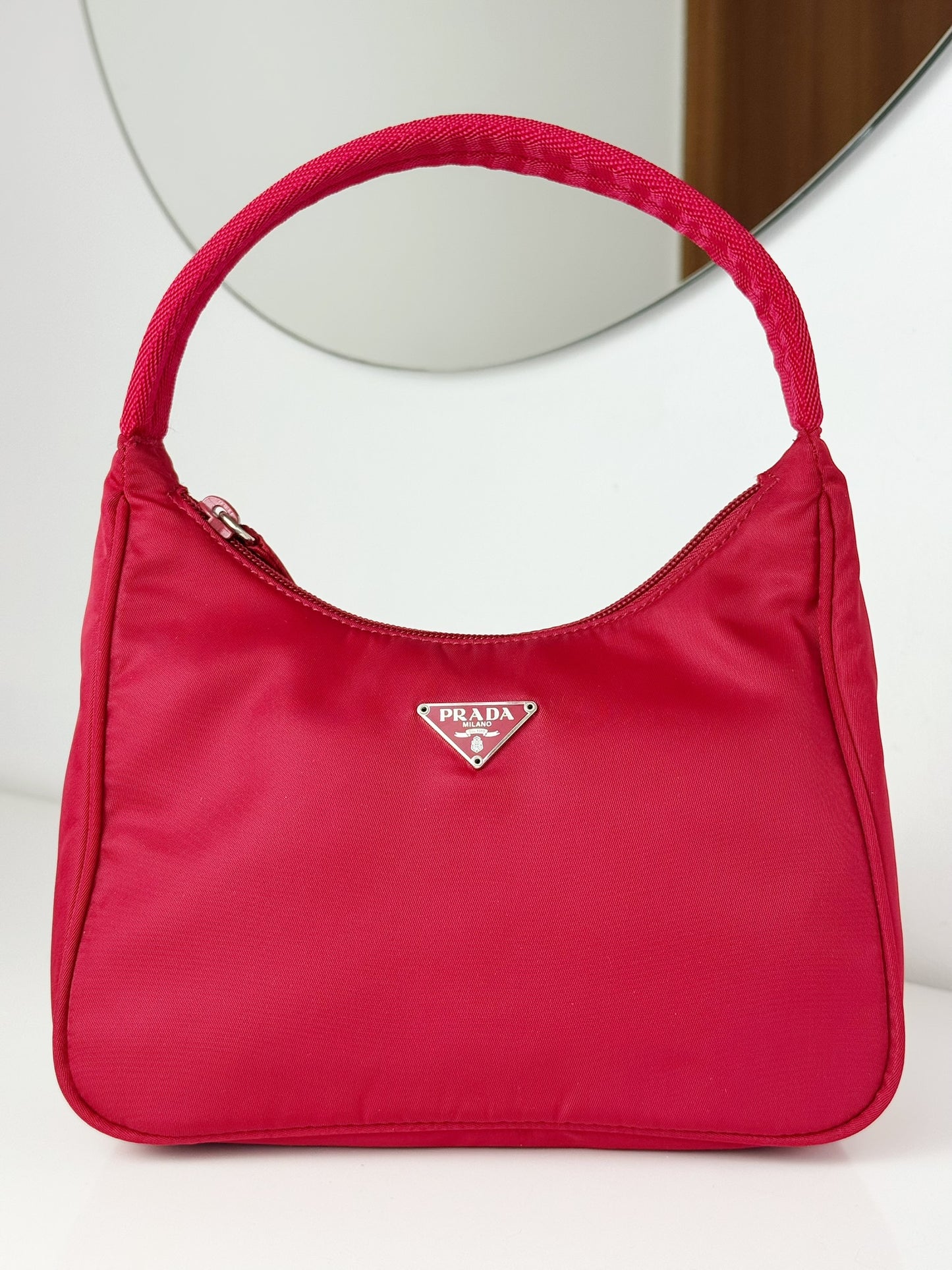 Prada Vintage Nylon Hobo Red Shoulder Bag