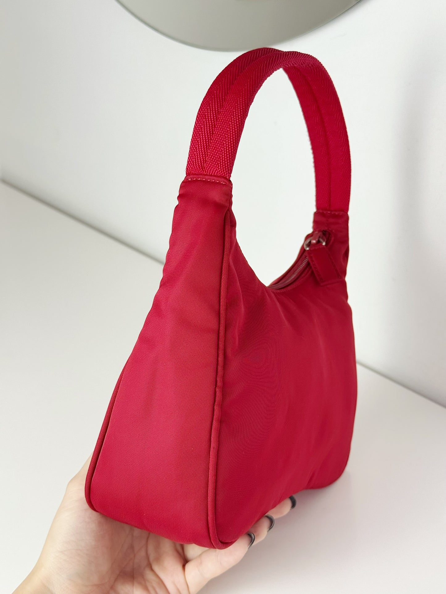 Prada Vintage Nylon Hobo Red Shoulder Bag