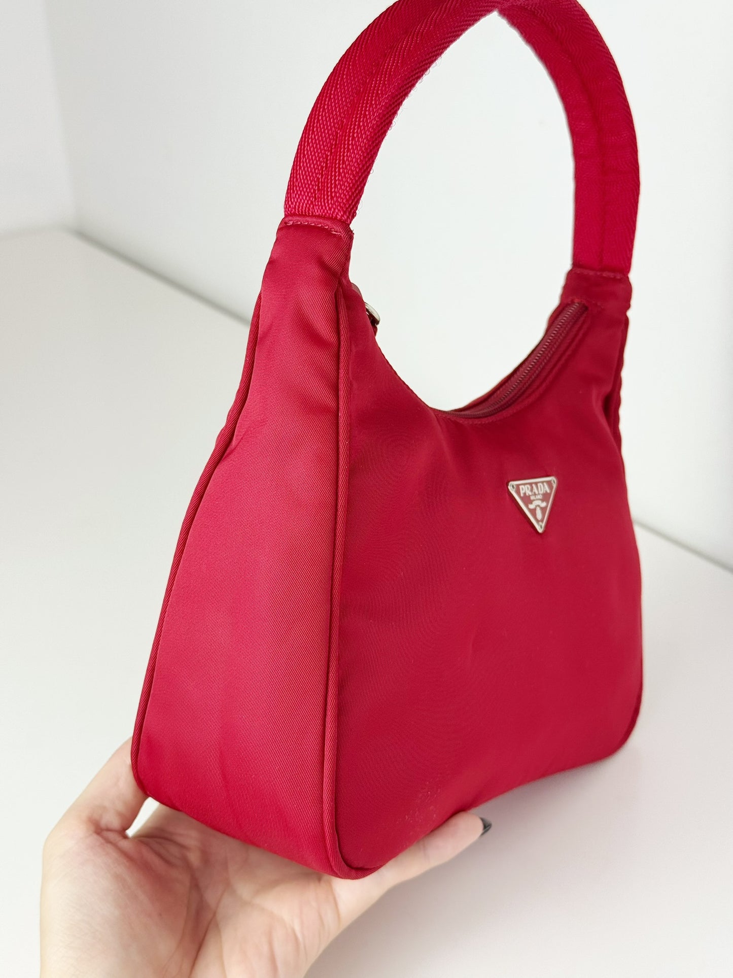 Prada Vintage Nylon Hobo Red Shoulder Bag
