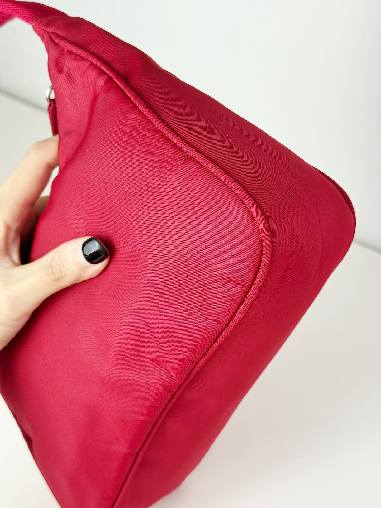 Prada Vintage Nylon Hobo Red Shoulder Bag