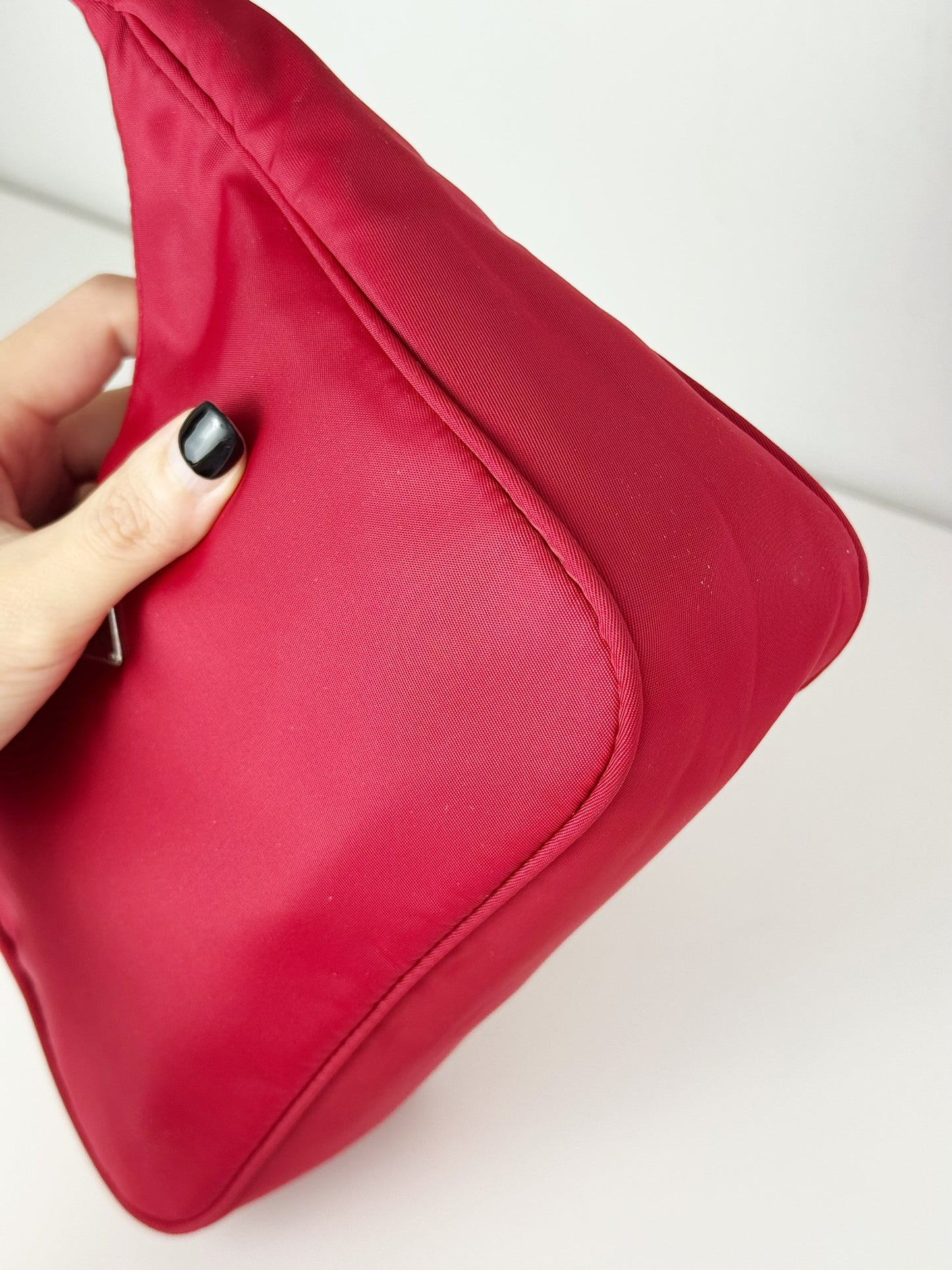 Prada Vintage Nylon Hobo Red Shoulder Bag