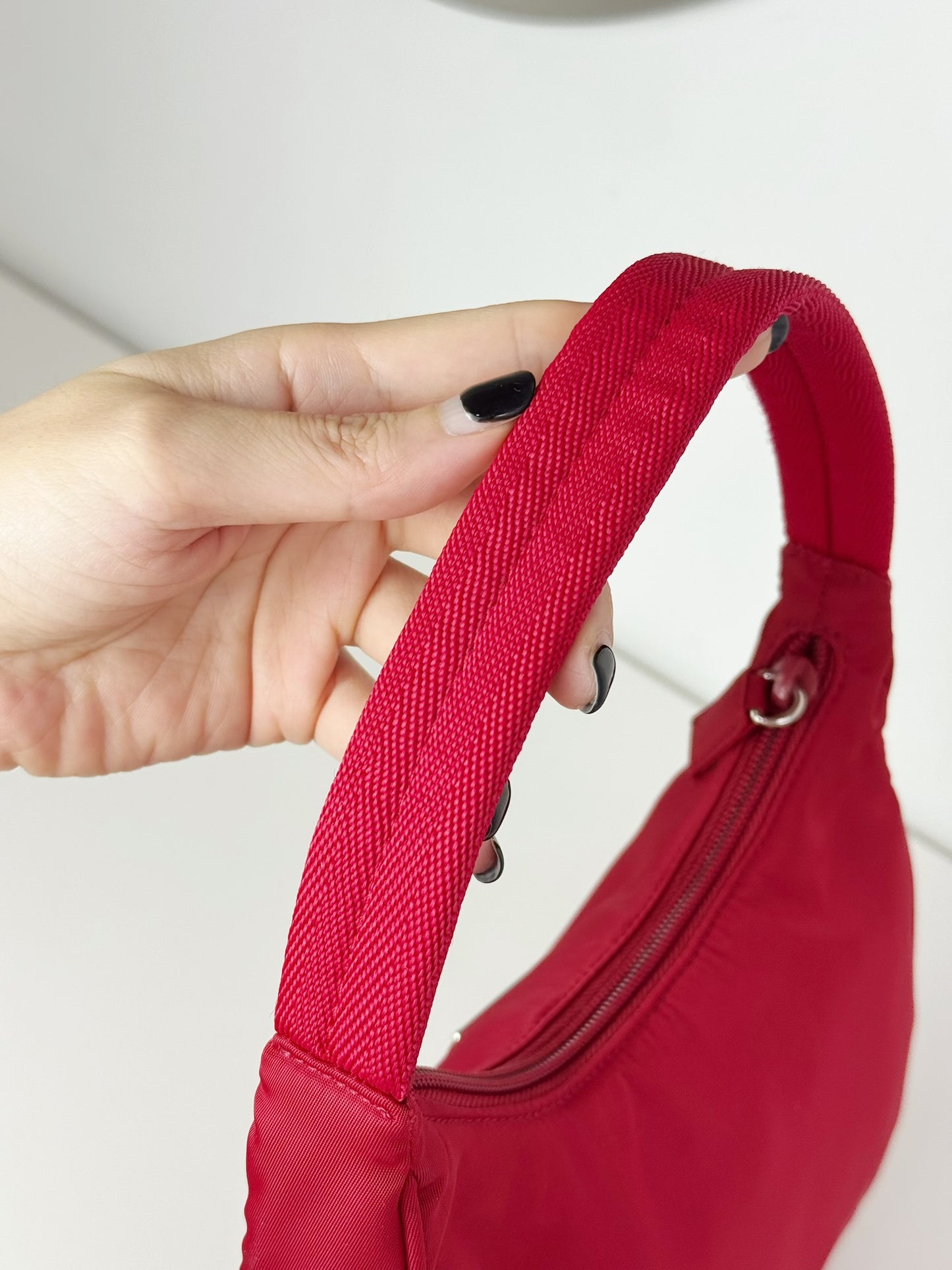 Prada Vintage Nylon Hobo Red Shoulder Bag