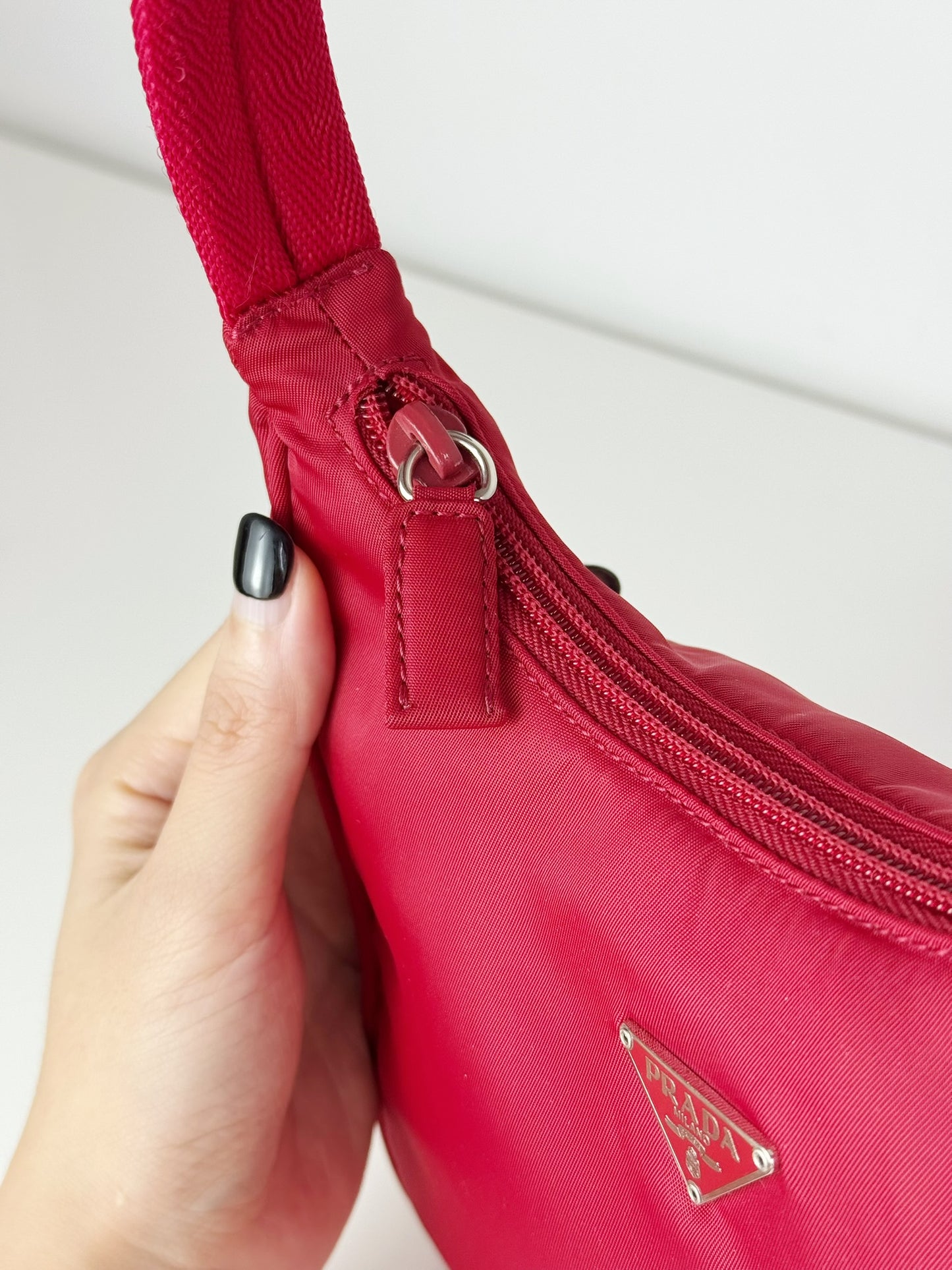 Prada Vintage Nylon Hobo Red Shoulder Bag