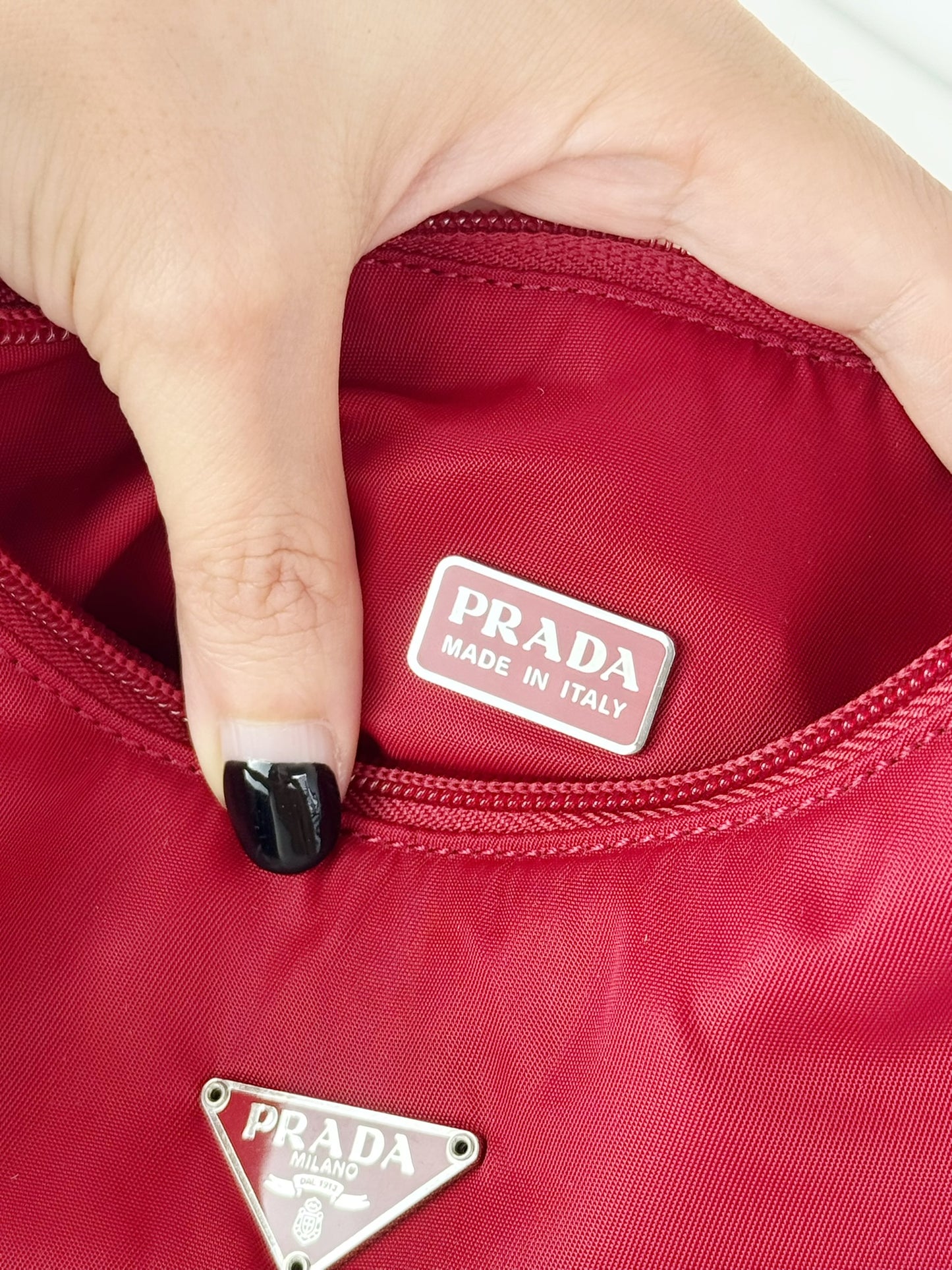 Prada Vintage Nylon Hobo Red Shoulder Bag