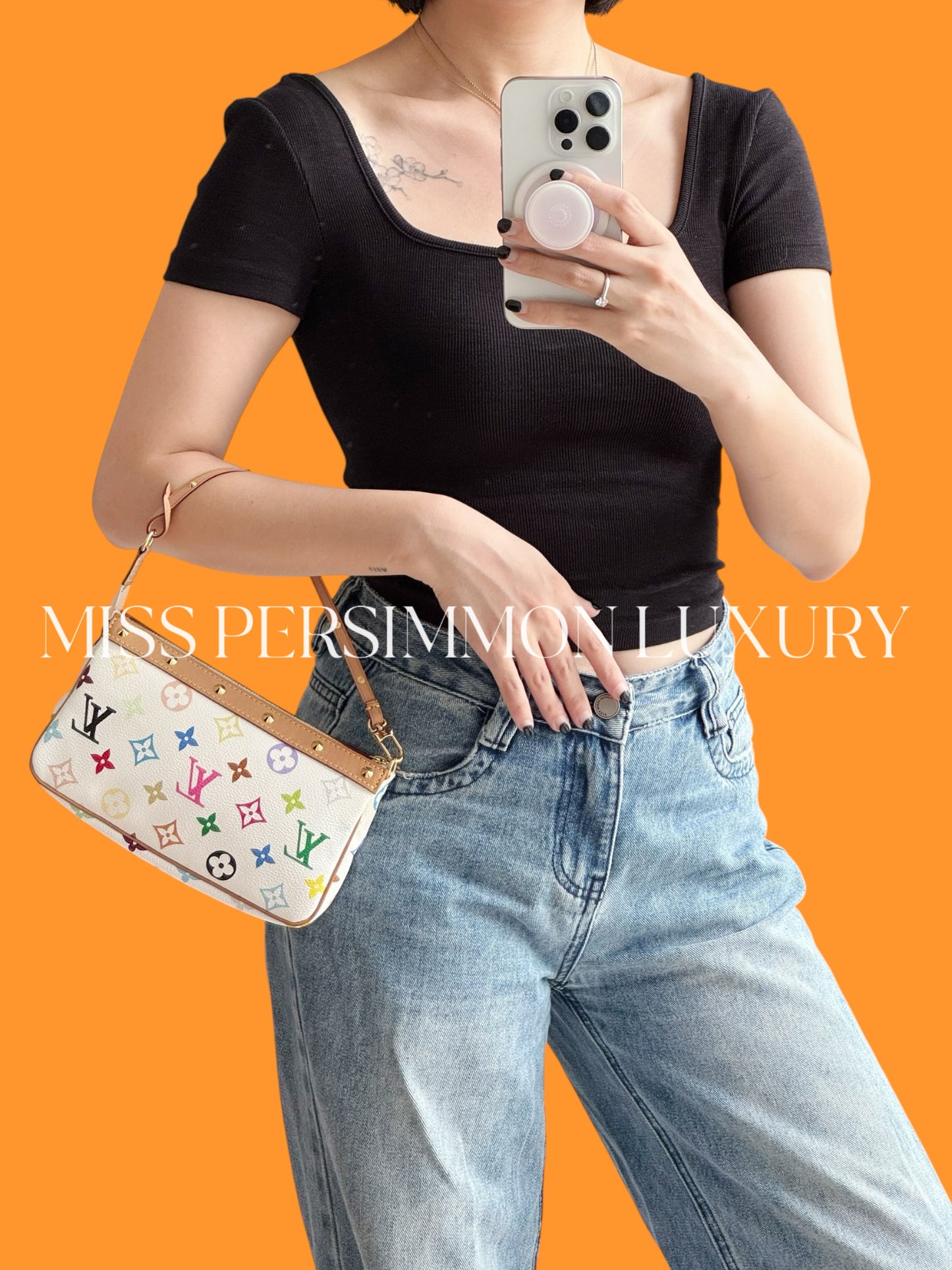 Louis Vuitton Vintage Takashi Murakami Multicolor Pochette Accessoires Shoulder Crossbody Bag