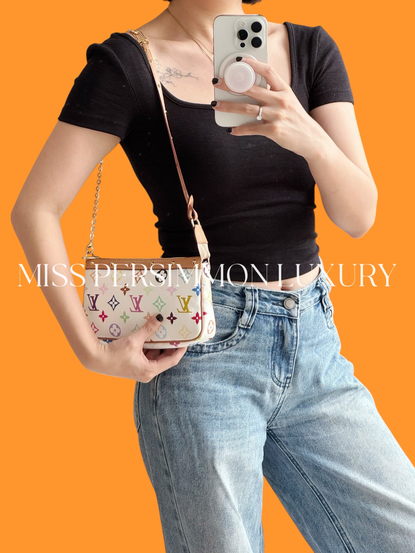 Louis Vuitton Vintage Takashi Murakami Multicolor Pochette Accessoires Shoulder Crossbody Bag