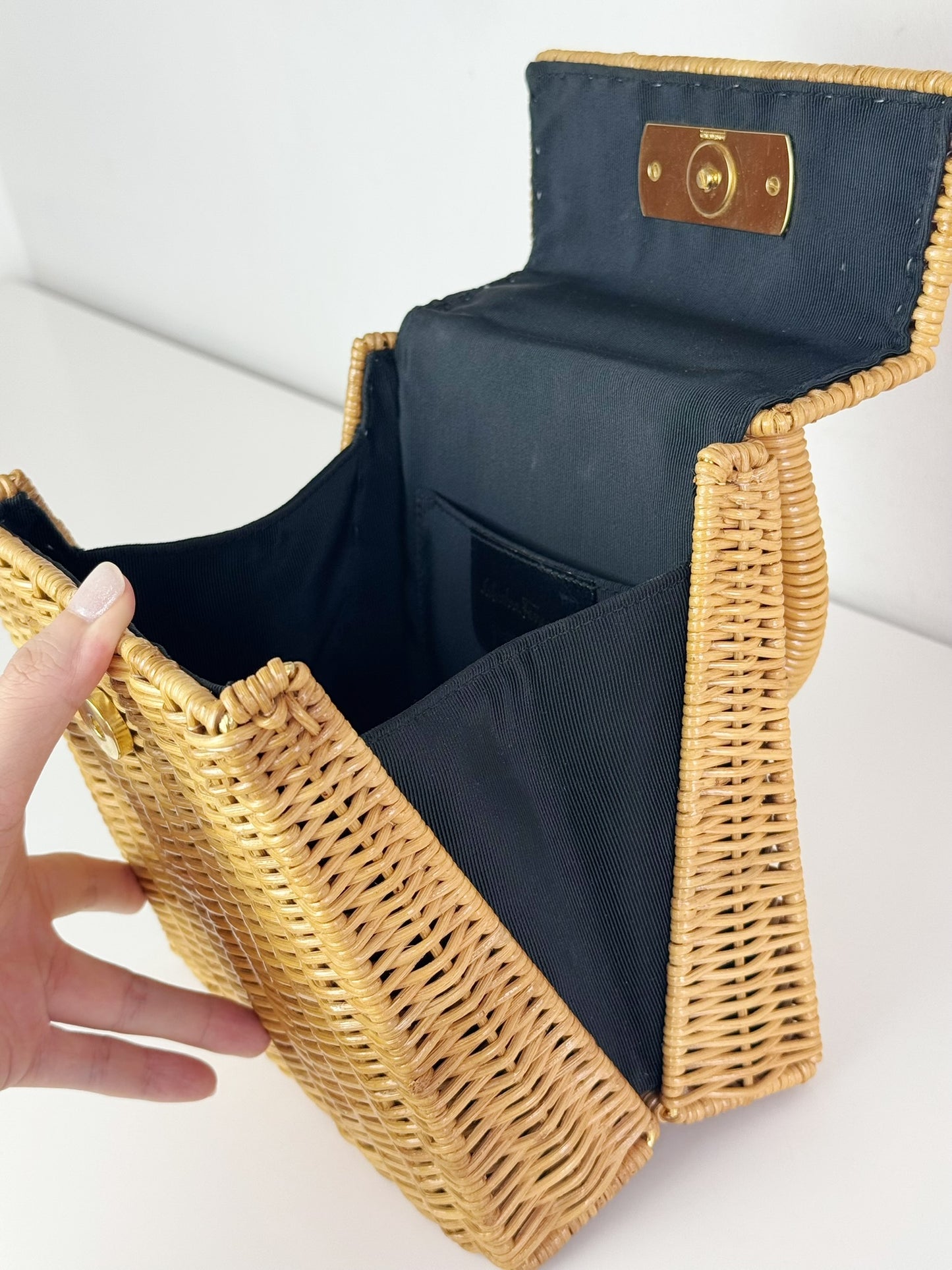 Salvatore Ferragamo Vintage Gancini Rattan Handbag Crossbody Bag