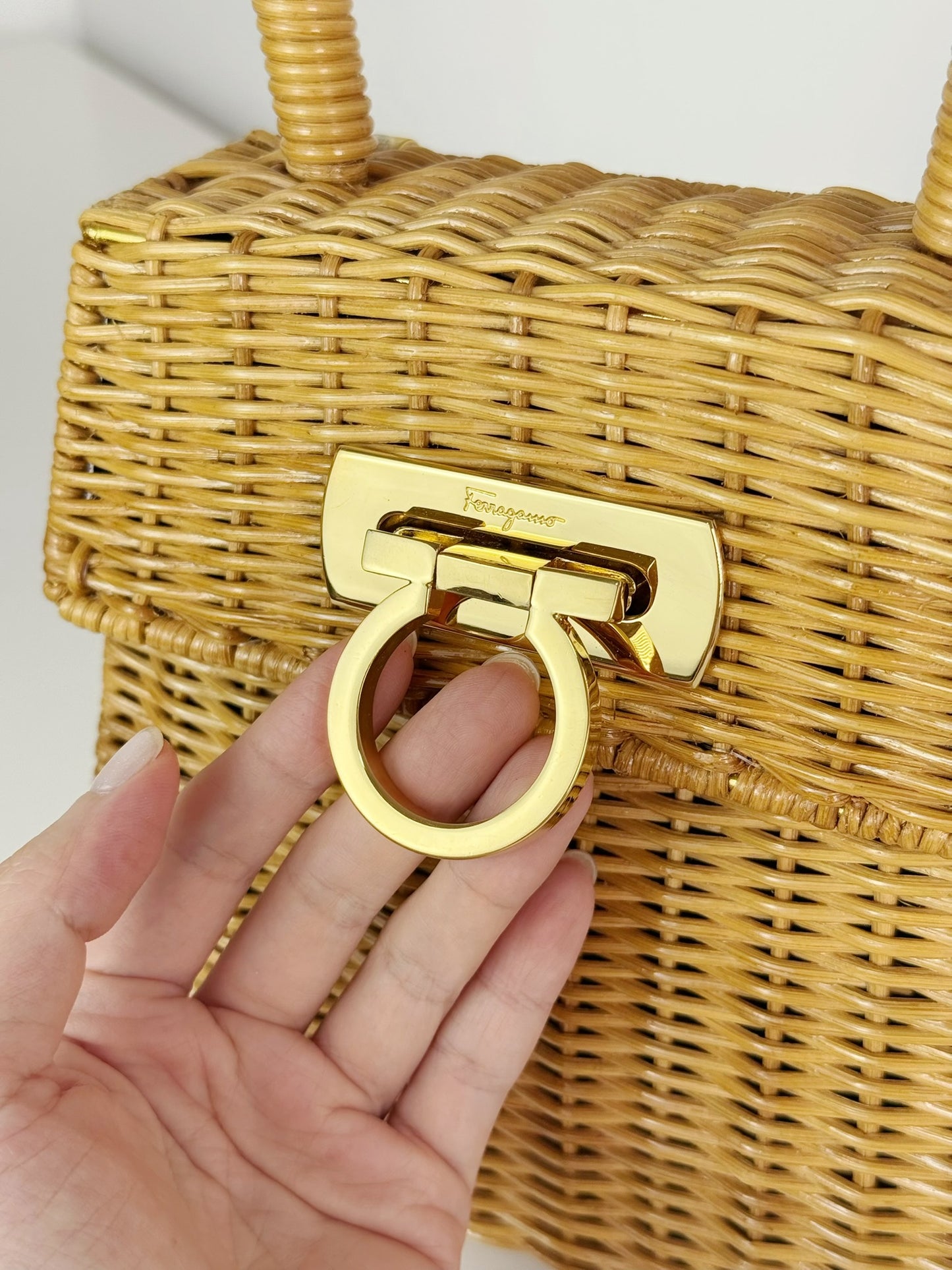 Salvatore Ferragamo Vintage Gancini Rattan Handbag Crossbody Bag