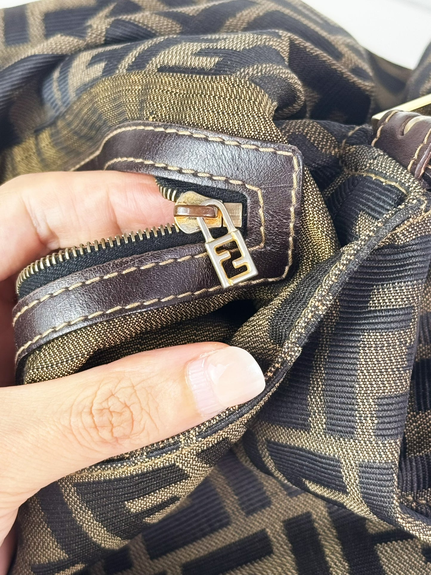 Fendi Vintage Zucca Mamma Gold Baguette Shoulder Bag
