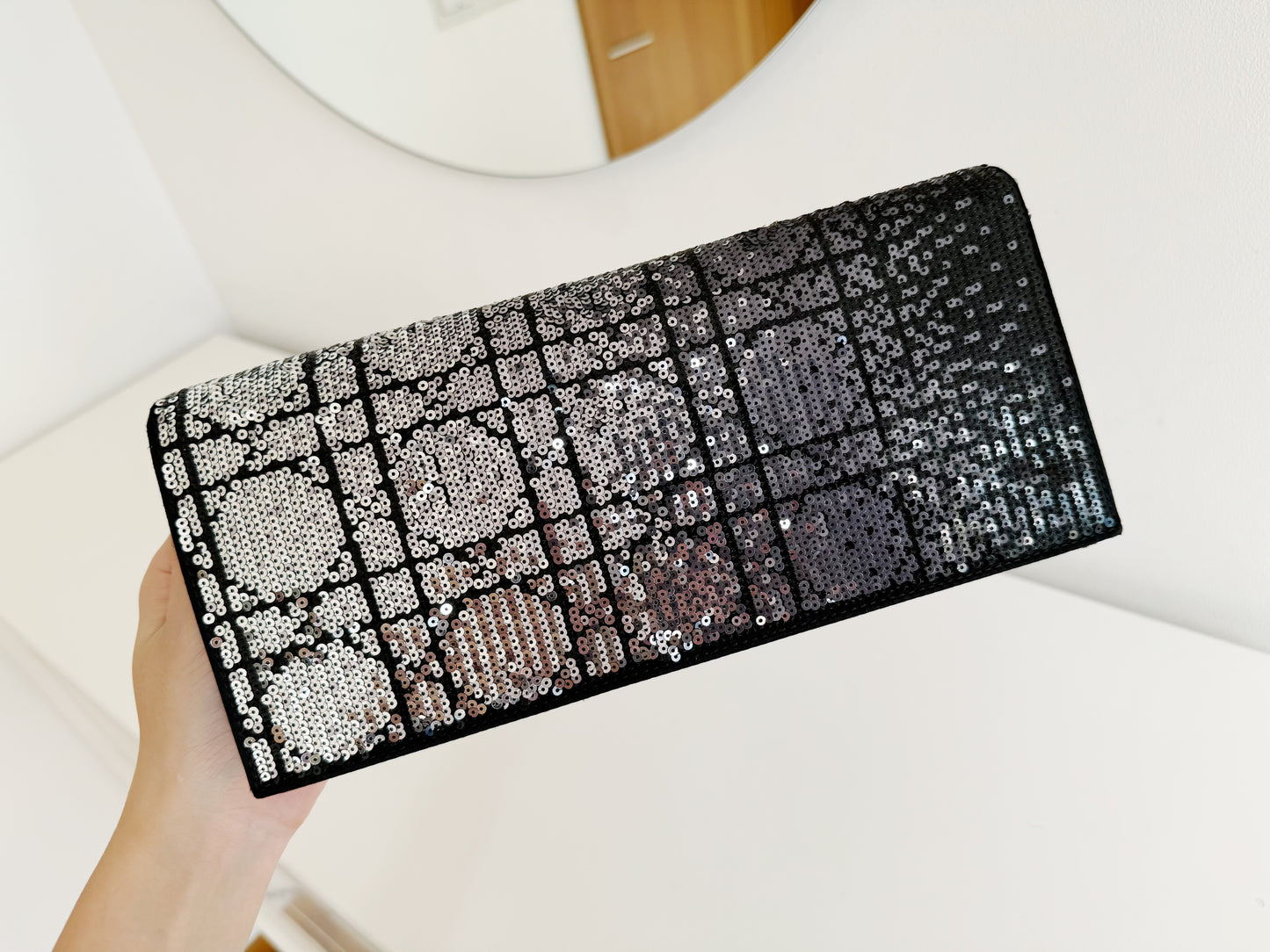 Christian Dior Vintage Glitter Wallet on Chain Clutch Crossbody Handbag