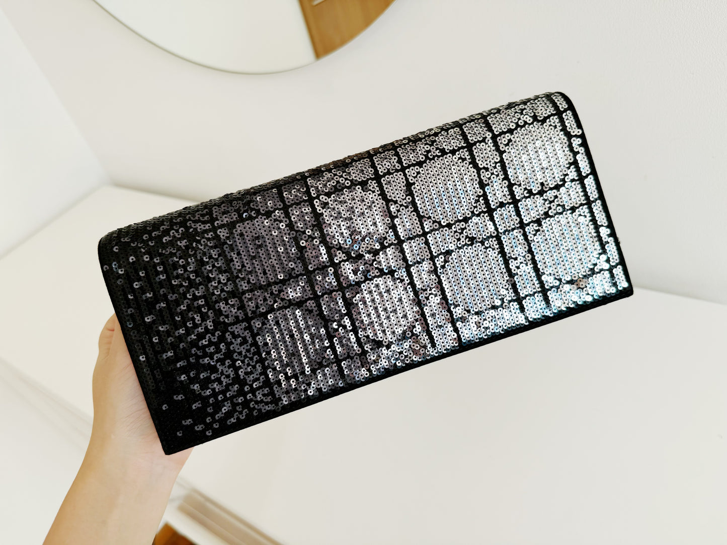 Christian Dior Vintage Glitter Wallet on Chain Clutch Crossbody Handbag