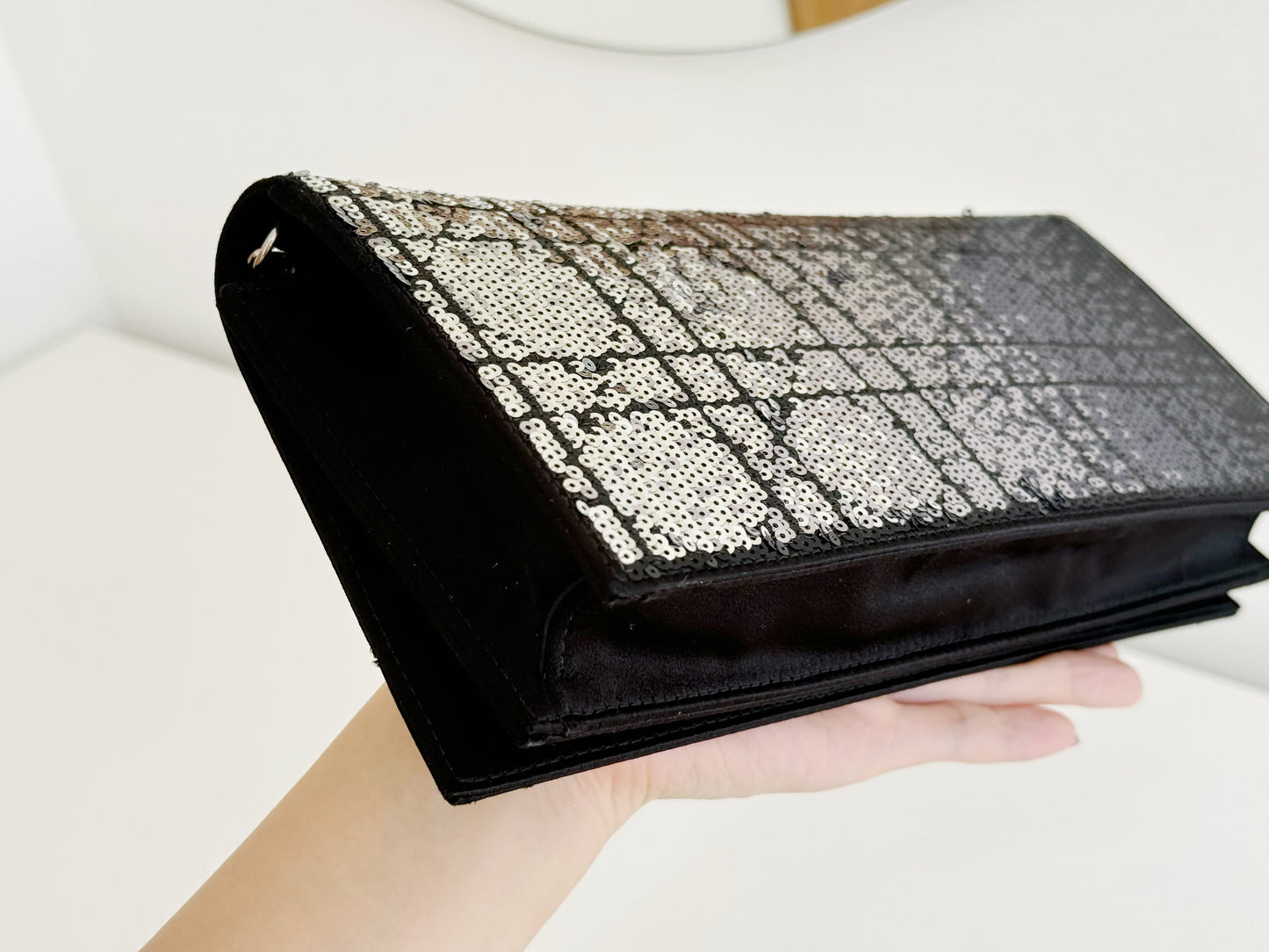 Christian Dior Vintage Glitter Wallet on Chain Clutch Crossbody Handbag