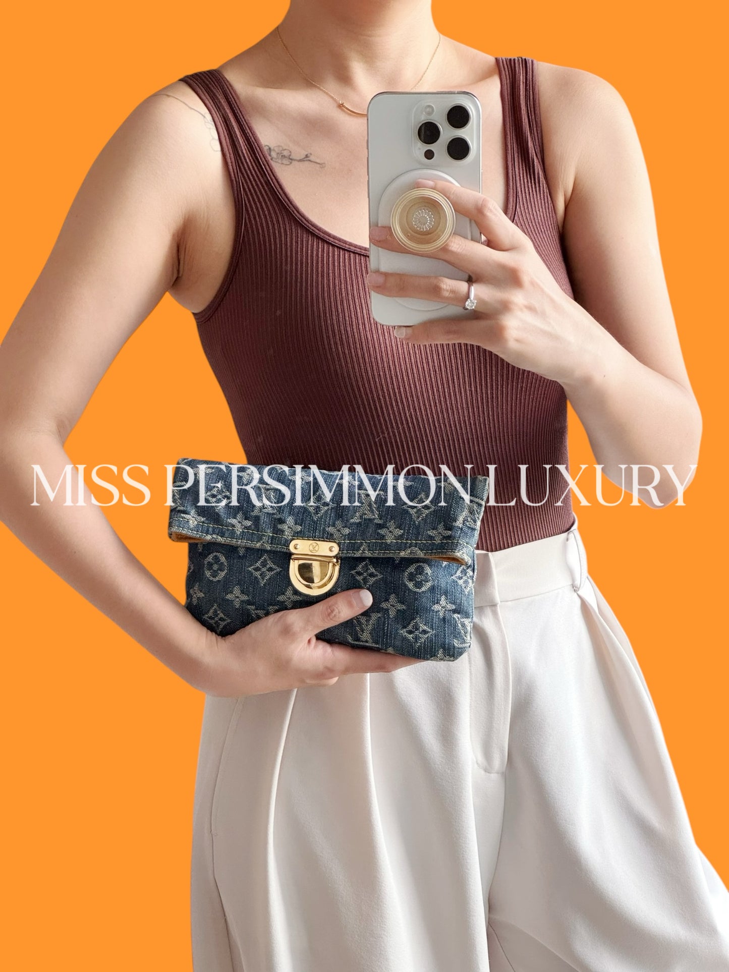 Louis Vuitton Vintage Denim Pochette Plat Clutch Handbag Crossbody Bag