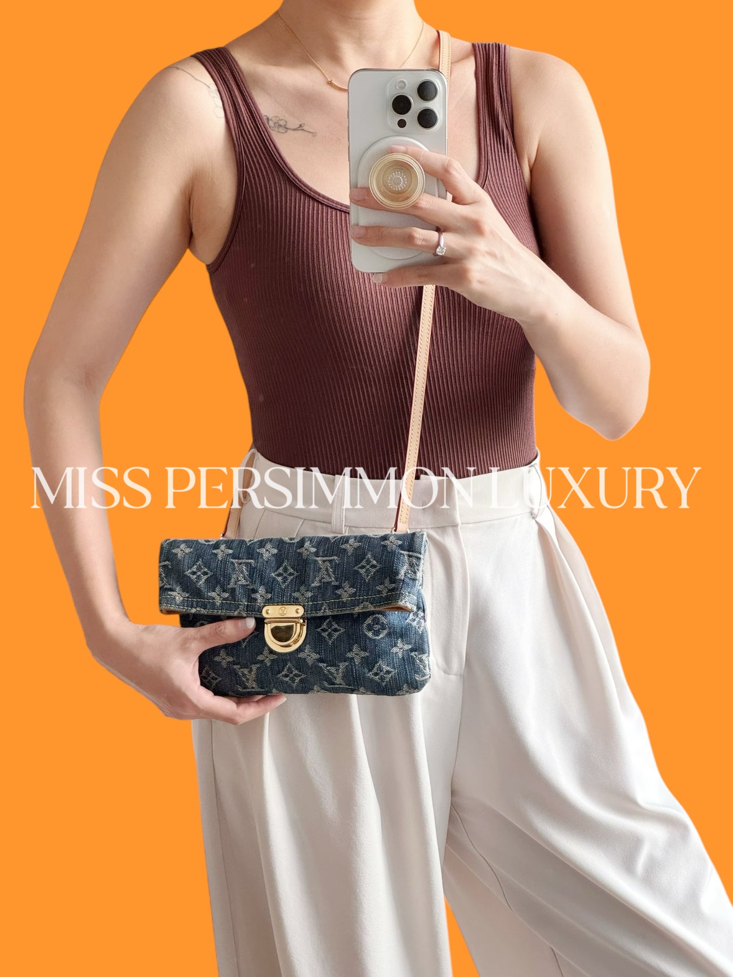 Louis Vuitton Vintage Denim Pochette Plat Clutch Handbag Crossbody Bag